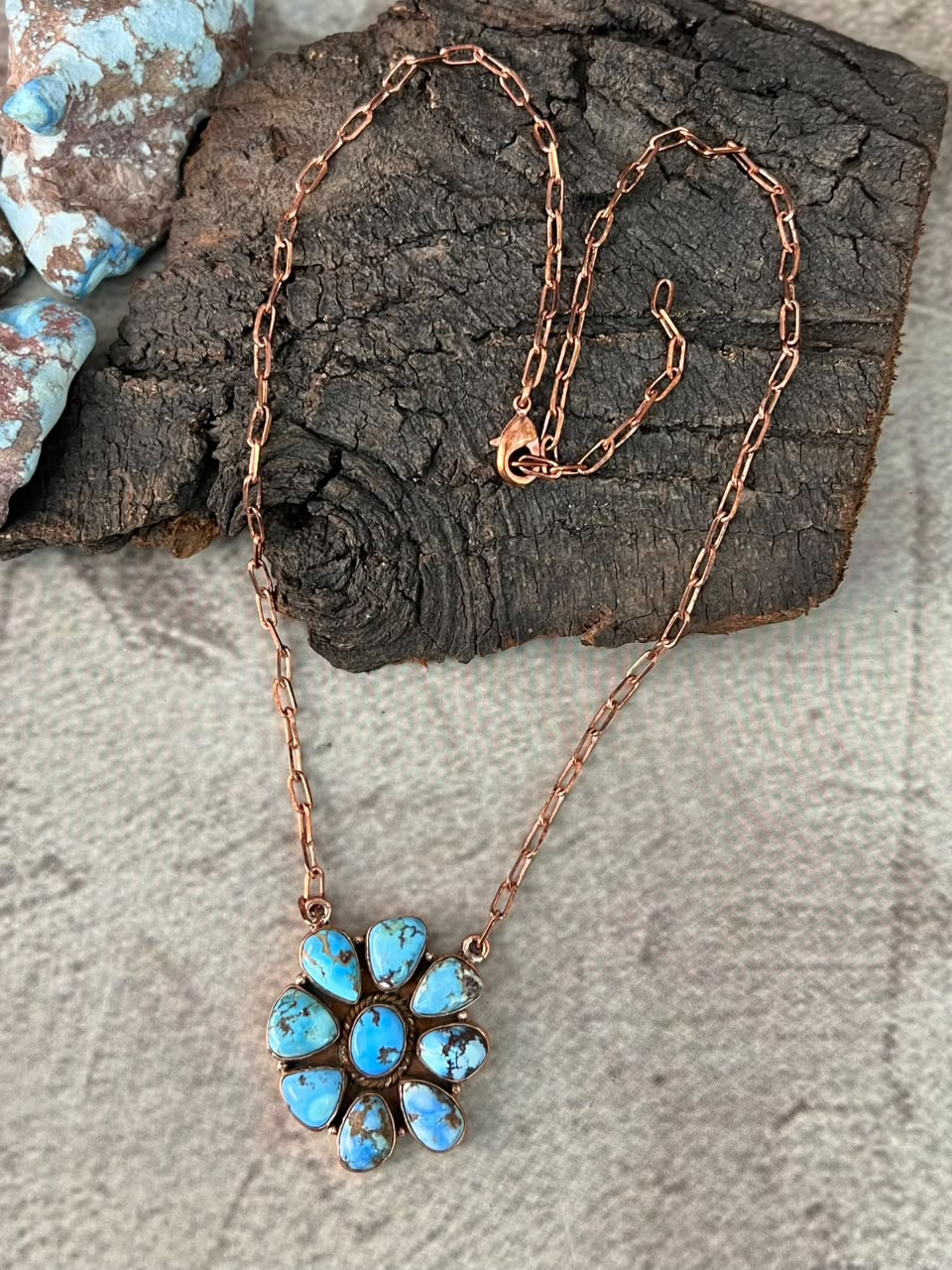 Handmade Golden Hills Turquoise Copper Collection: Necklace Signed Nizhoni