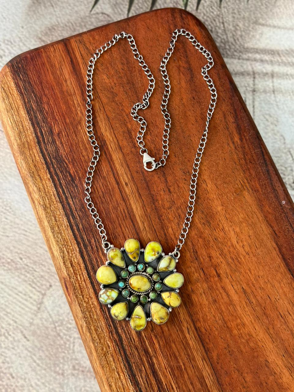 Handmade Sterling Silver Palomino with Kingman Turquoise Necklace "Signed Nizhoni"
