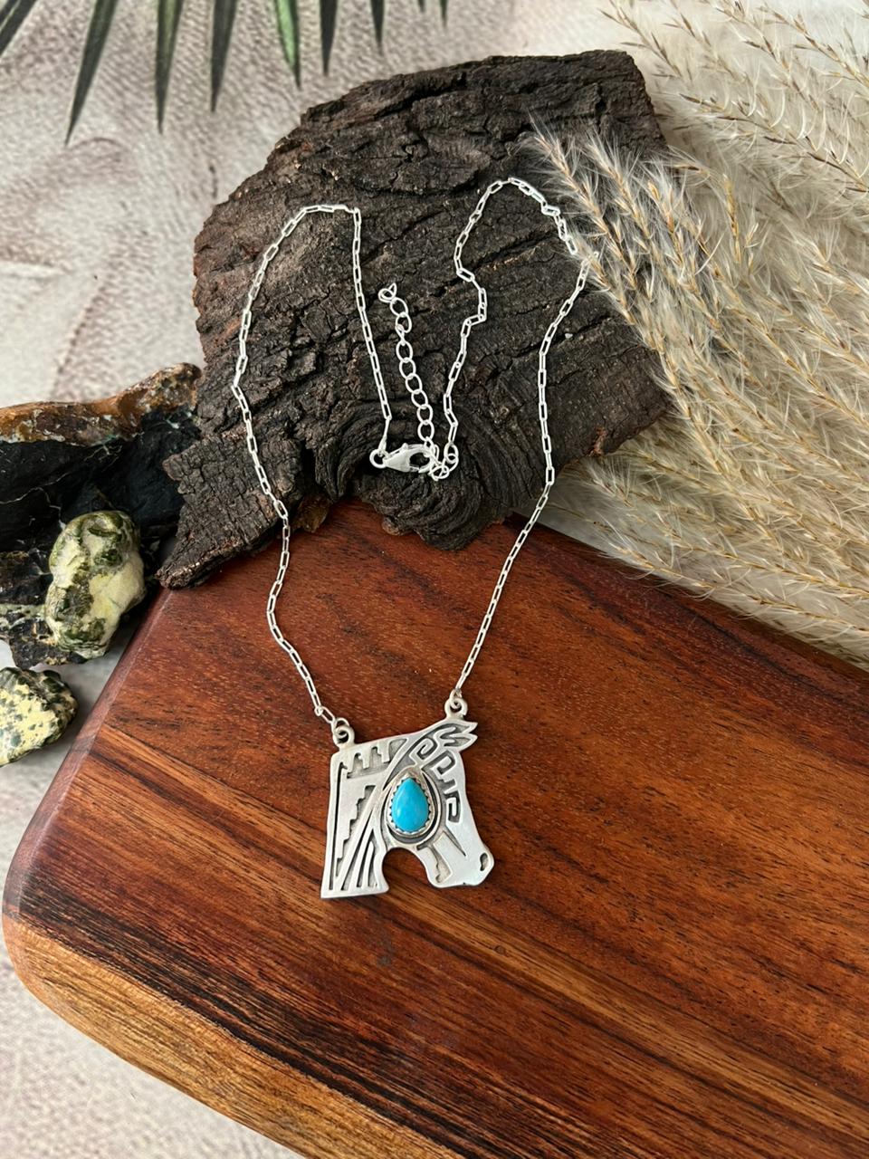 Handmade Sterling Silver Kingman Turquoise Necklace "Signed Nizhoni"