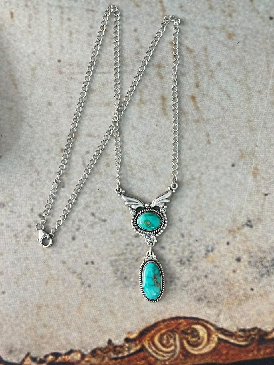 Handmade Sterling Silver Emerald Valley Turquoise Collection: Necklace Signed Nizhoni