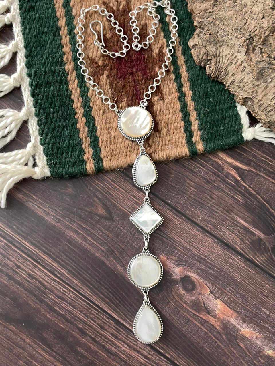 Handmade Sterling Silver Wedding Collection: Mother of Pearl Necklace "Signed Nizhoni"