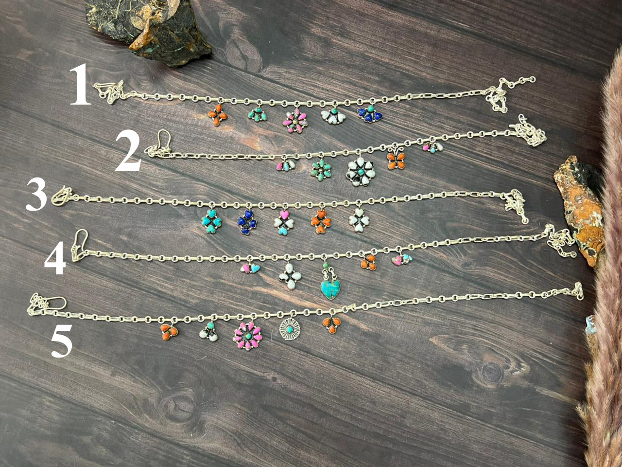 Handmade Sterling Silver Spring Collection: Kingman Turquoise with Cotton Candy, Orange Mojave, Lapis and White Buffalo Necklace "Signed Nizhoni"