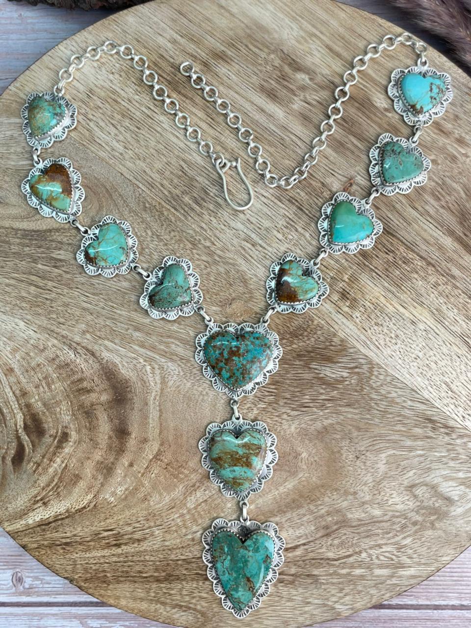 Handmade Sterling Silver Manassa Turquoise Heart Necklace "Signed Nizhoni"