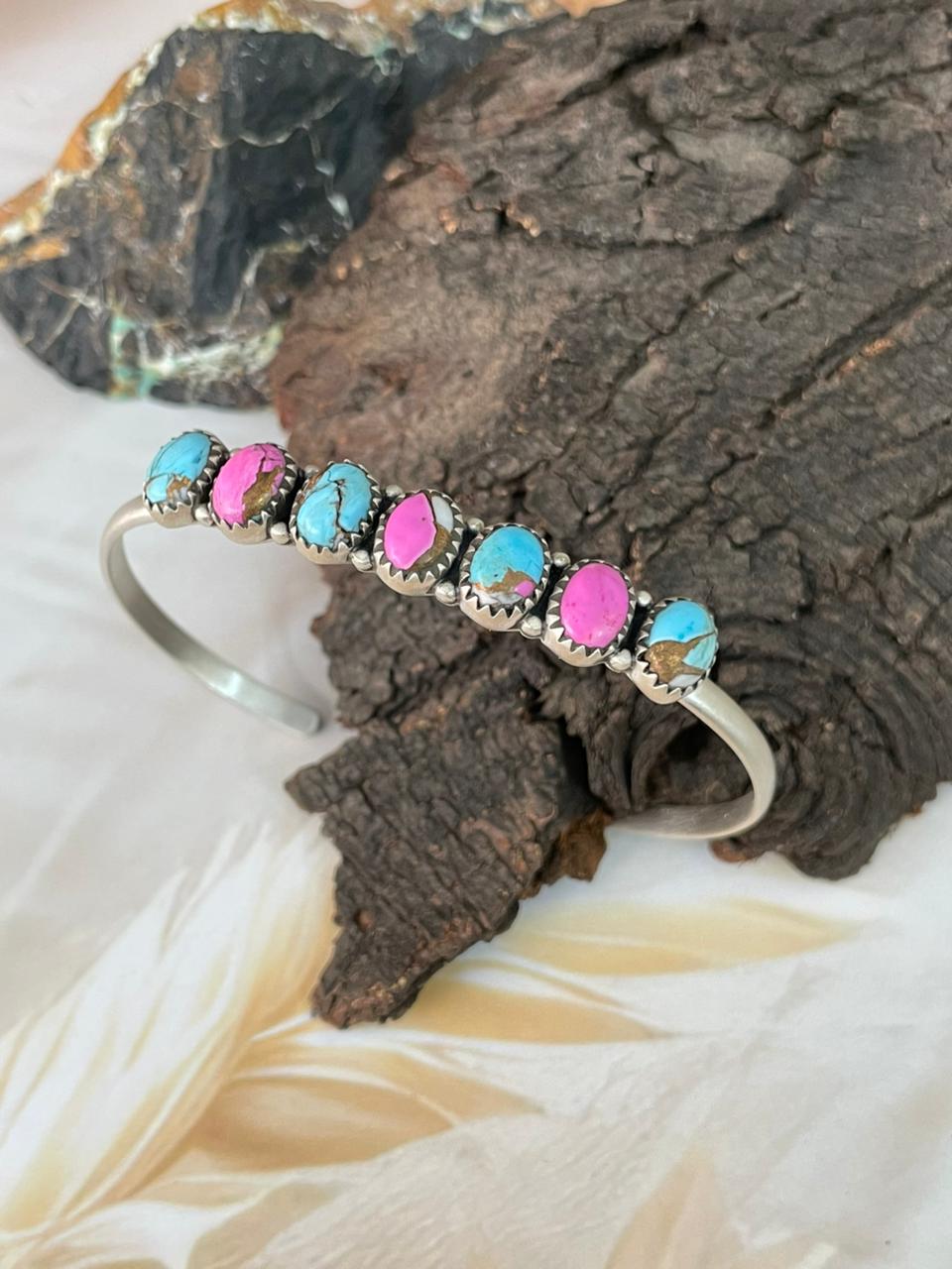 Handmade Sterling Silver Cotton Candy Cuff Bracelet "Signed Nizhoni"