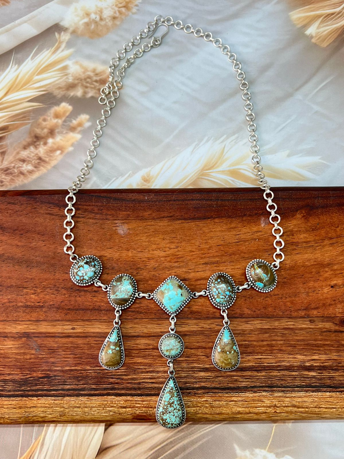 Handmade Sterling Silver Number 8 Turquoise Necklace "Signed Nizhoni"