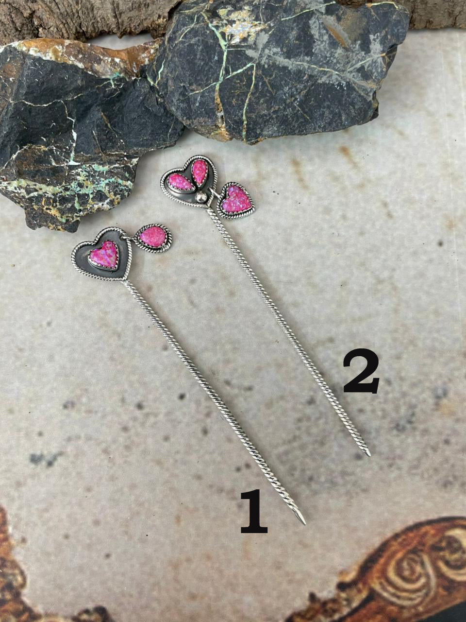 "Heart Collection" Handmade Sterling Silver Hot Pink Hair Pin "Signed Nizhoni"