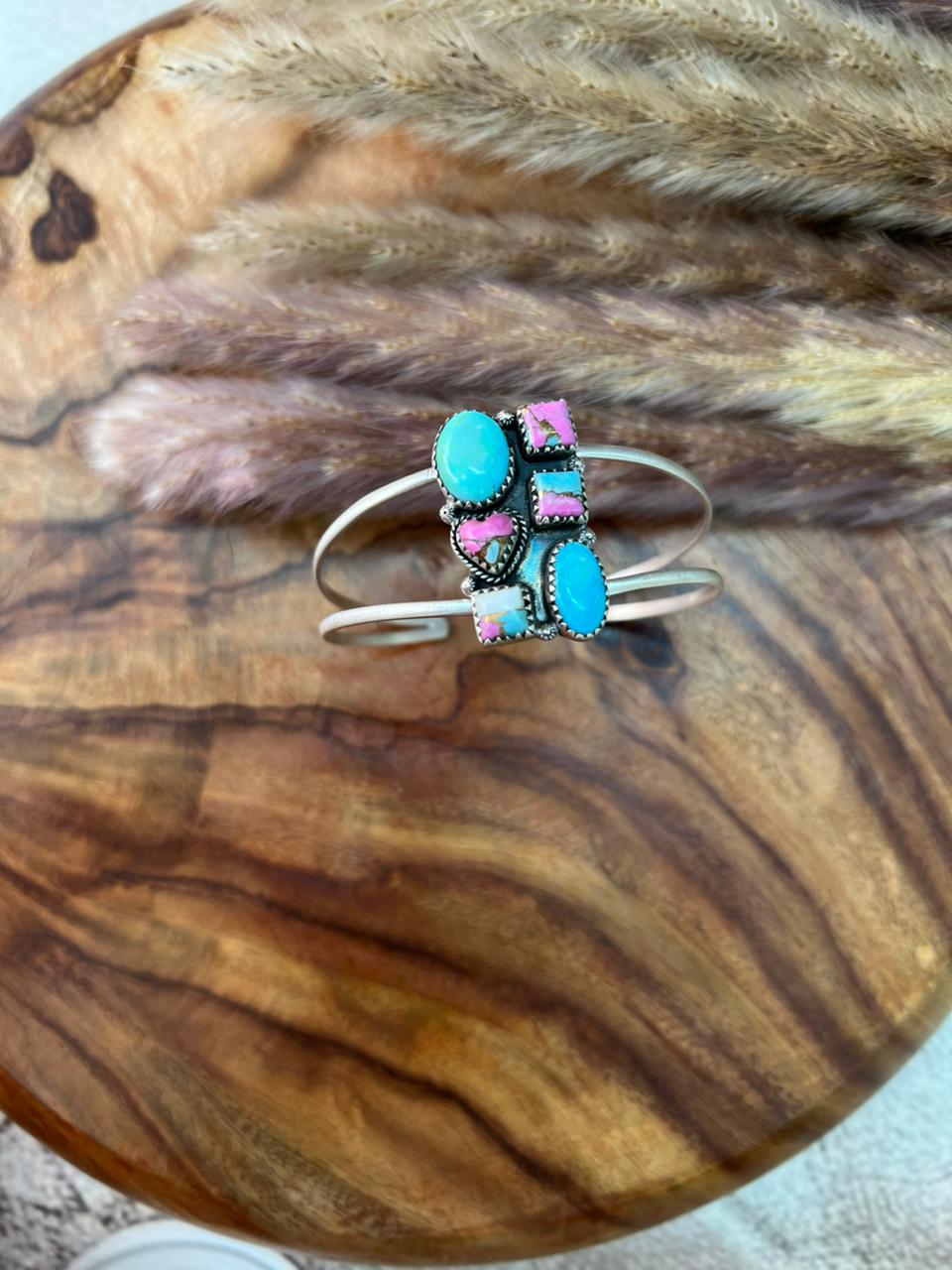 Handmade Sterling Silver Sierra Bella Turquoise with Cotton Candy Collection: Cuff Bracelet "Signed Nizhoni" (6)