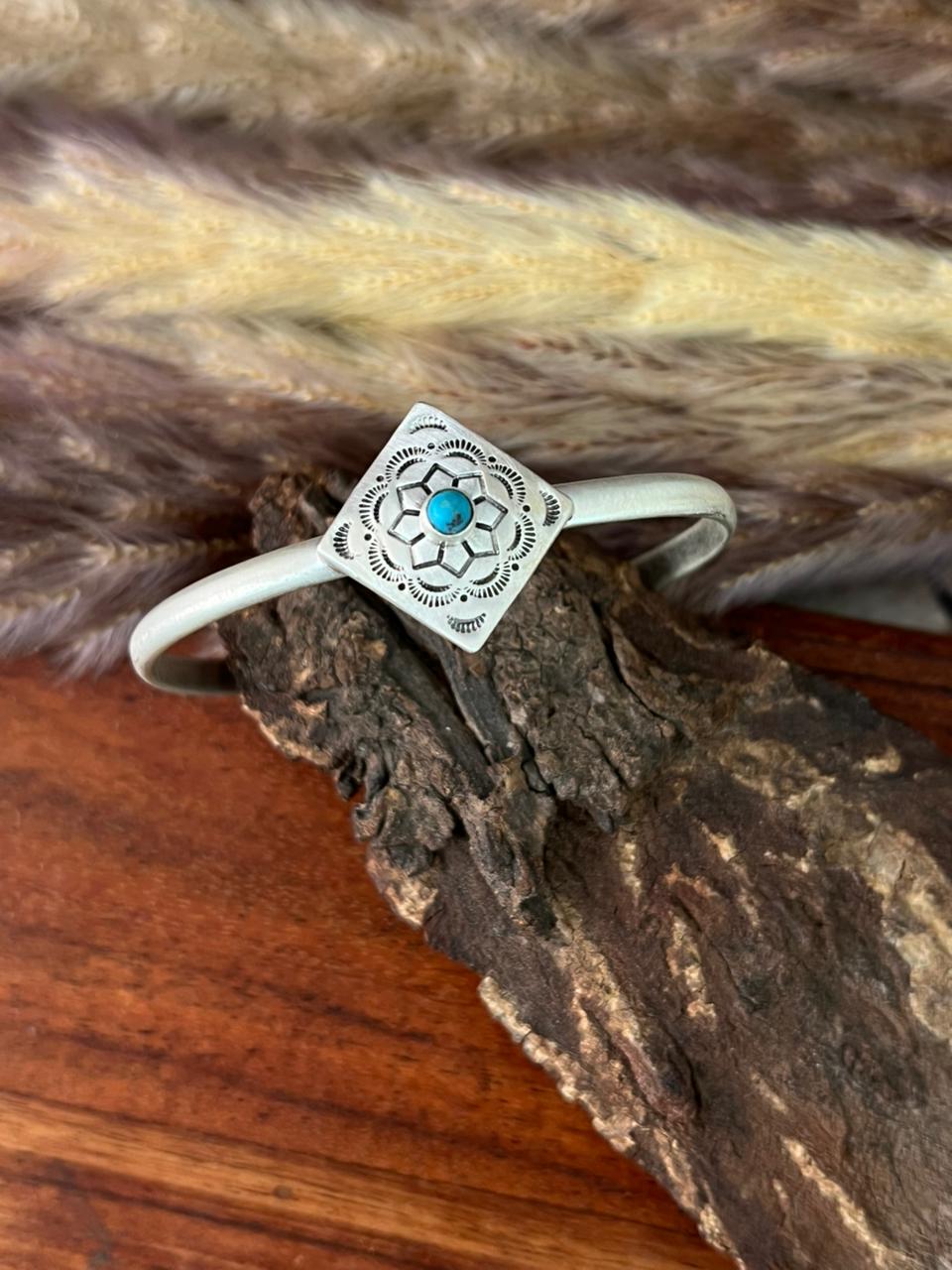 Handmade Sterling Silver Kingman Turquoise Cuff Bracelet "Signed Nizhoni"