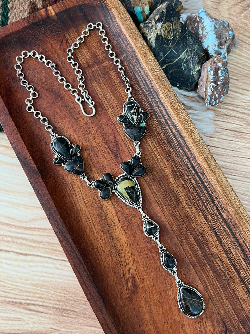 Handmade Sterling Silver Blackjack Turquoise Necklace "Signed Nizhoni"