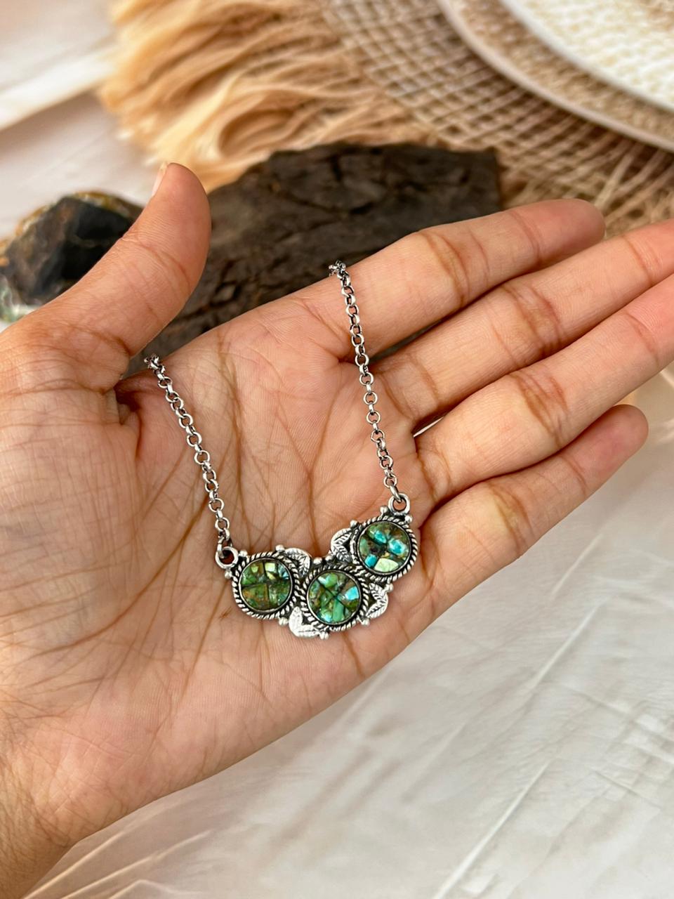 Handmade Sterling Silver Sonoran Cobble Collection: Sonoran Mountain Turquoise Necklace "Signed Nizhoni"