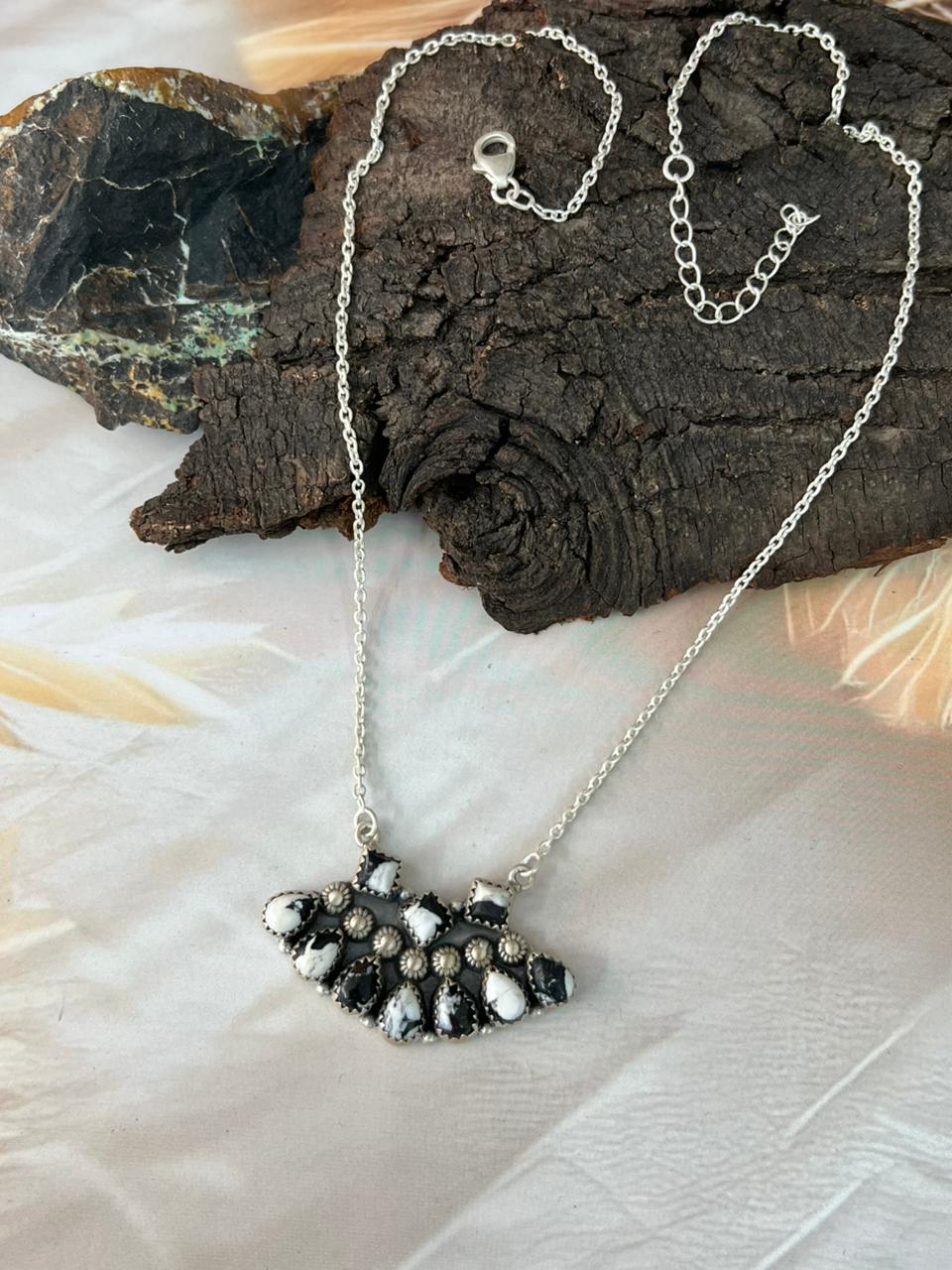 Handmade Sterling Silver White Buffalo Necklace "Signed Nizhoni"