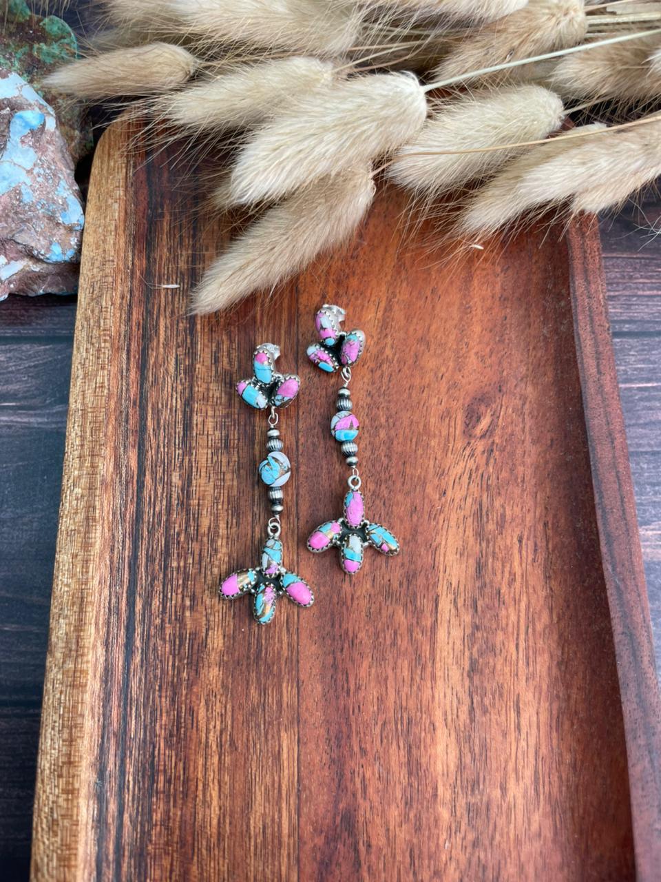 Handmade Sterling Silver Cotton Candy Post Dangle Earrings "Signed Nizhoni"