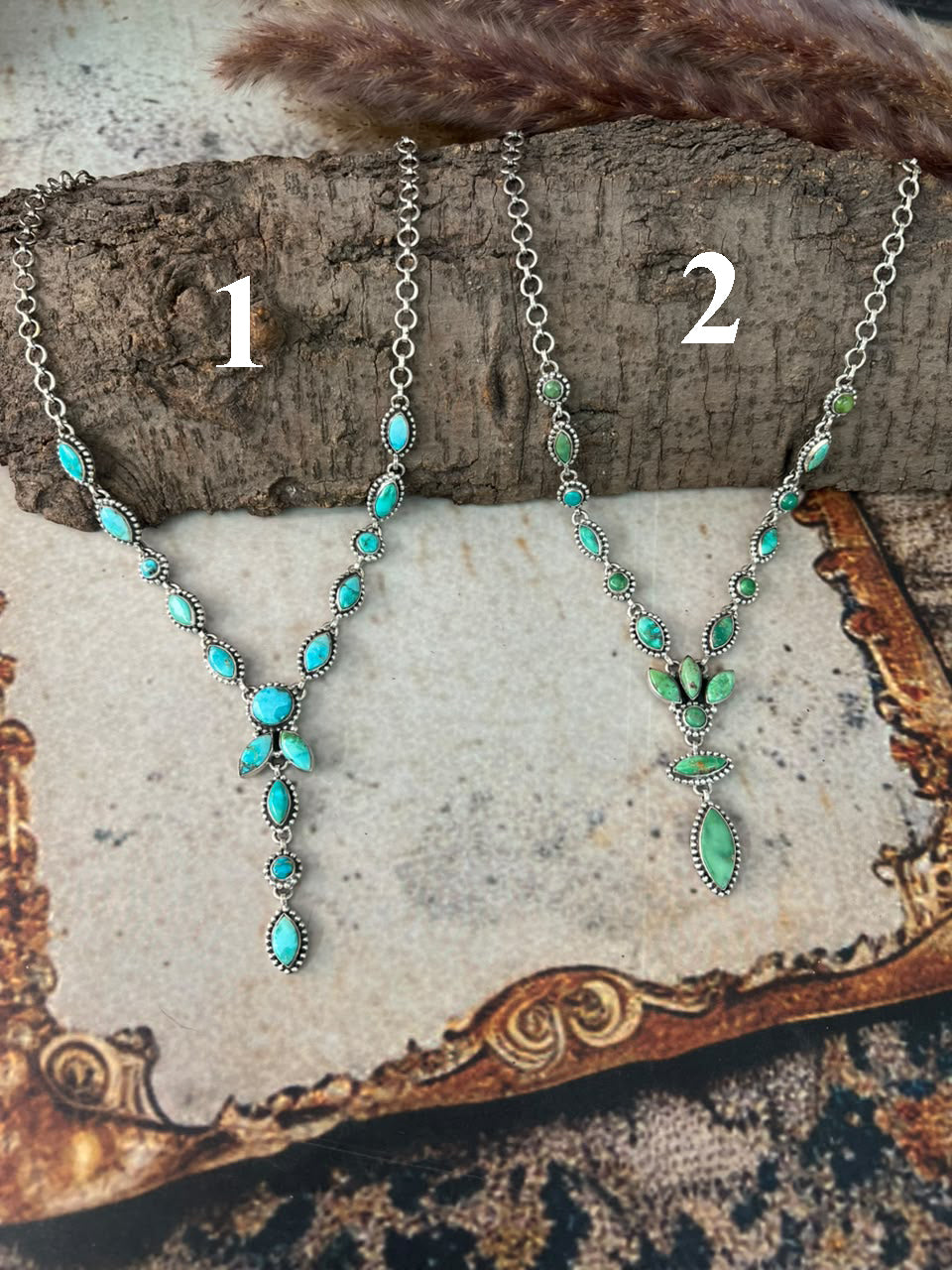 Handmade Sterling Silver Emerald Valley Turquoise Collection: Necklace Signed Nizhoni