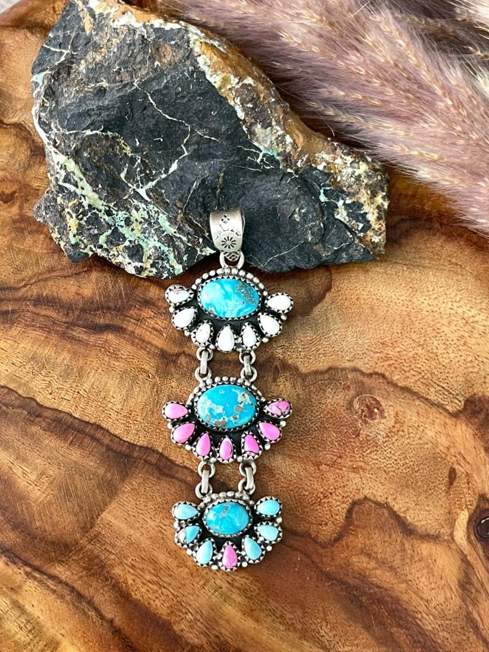 Handmade Sterling Silver Sierra Bella Turquoise with Cotton Candy Collection: Pendant "Signed Nizhoni"