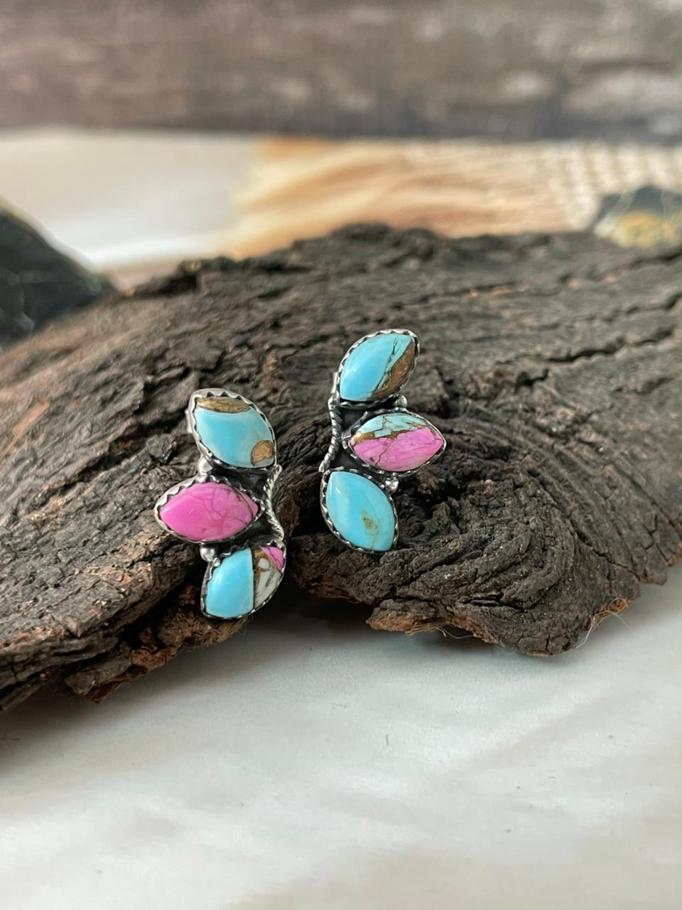 Handmade Sterling Silver Cotton Candy Post Studs Earrings "Signed Nizhoni"