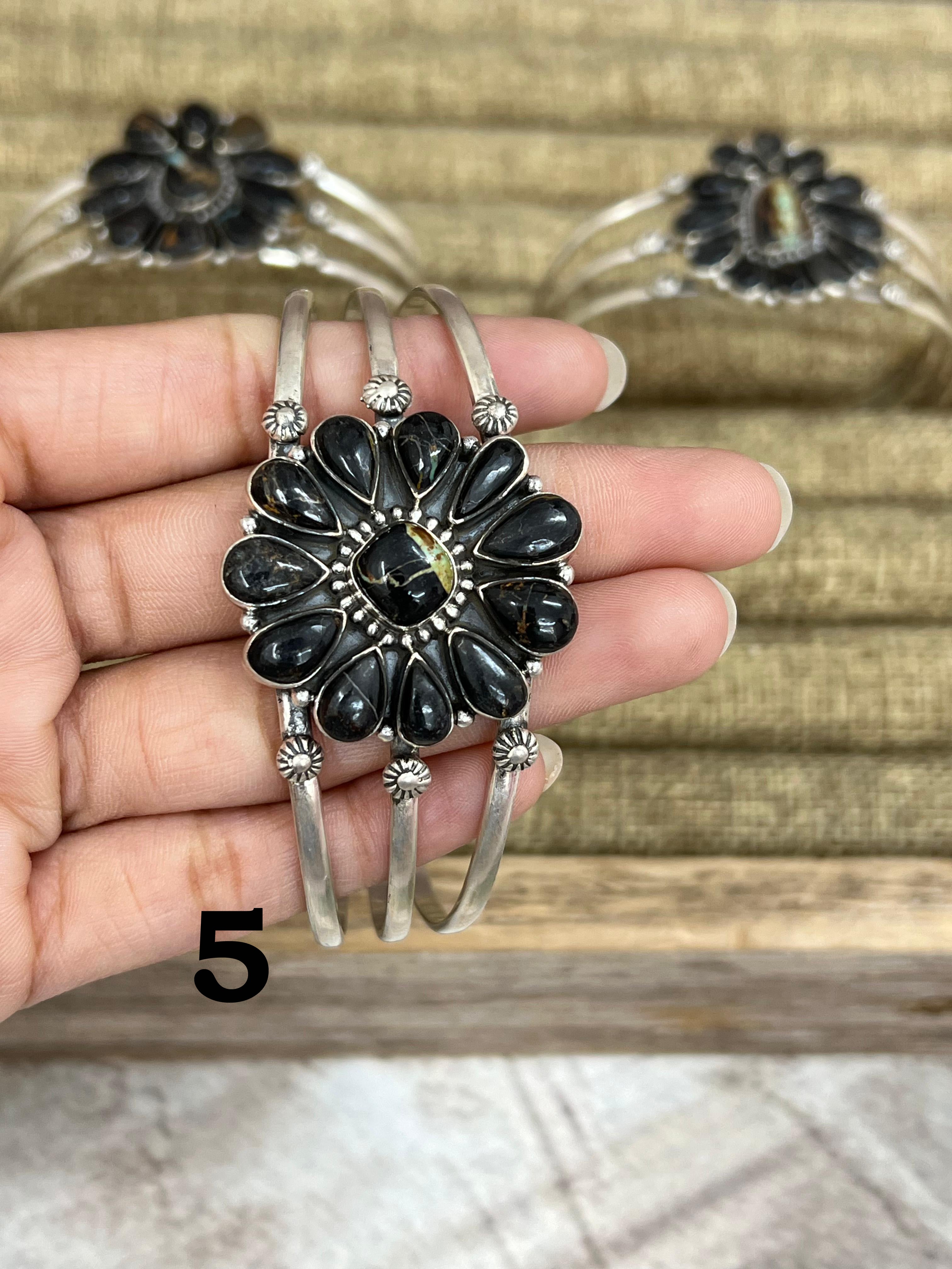 Handmade Sterling Silver Blackjack Turquoise Cuff Bracelet Signed Nizhoni