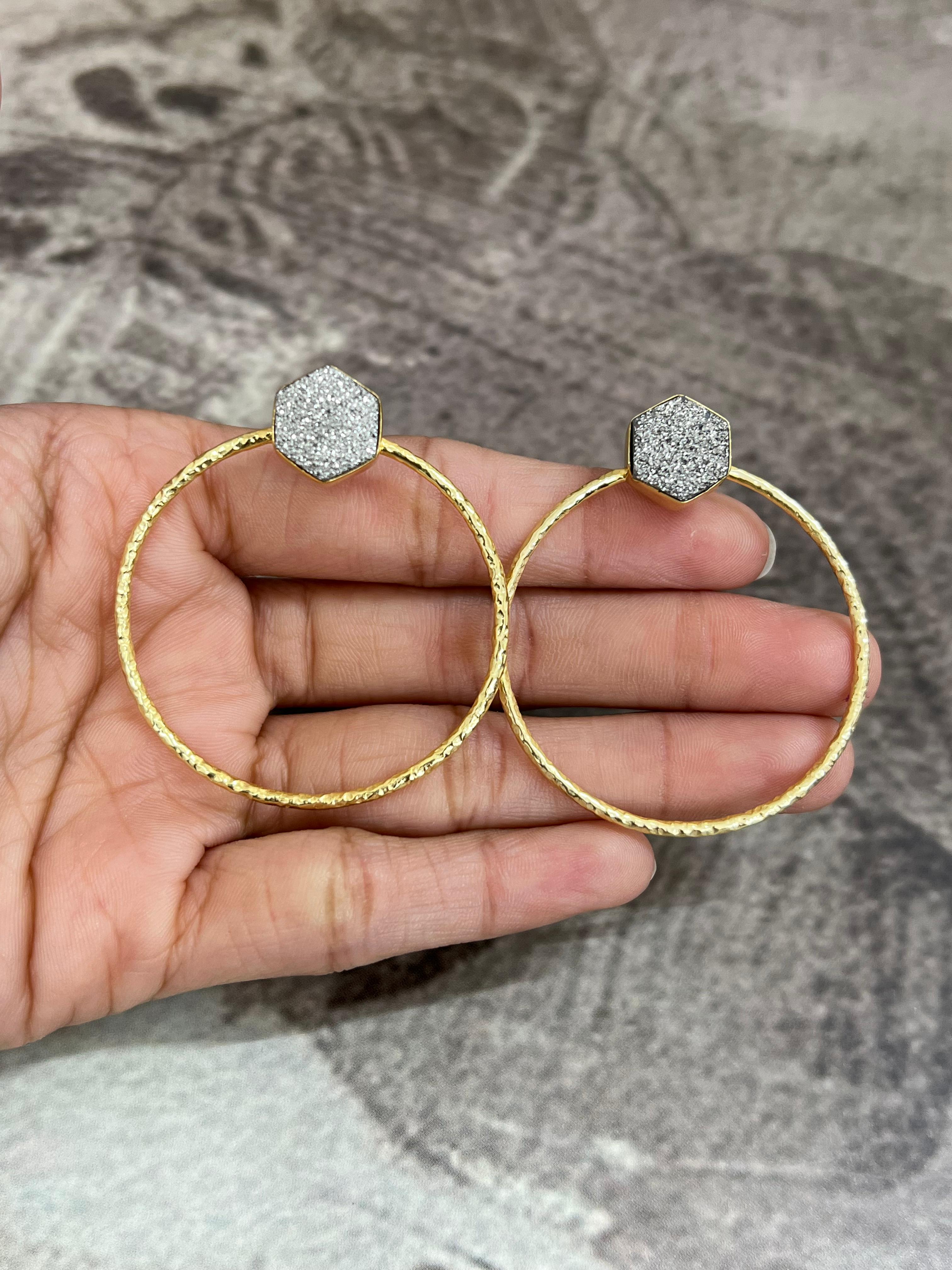 “The Boho Collection” Handmade Natural Druzy Hoop Earrings 5 Styles