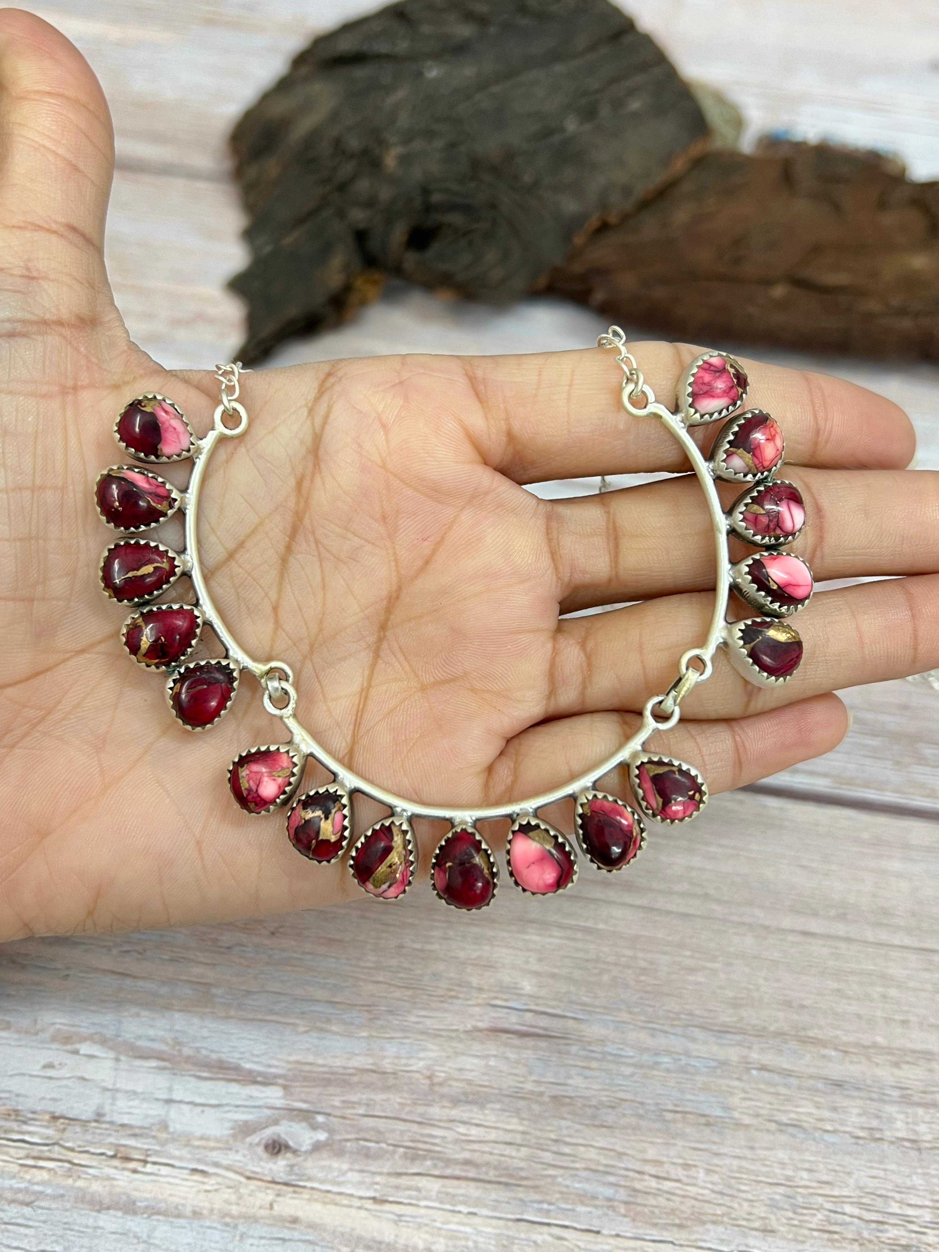 Handmade Sterling Silver Multi Stone Choker Necklace Signed Nizhoni
