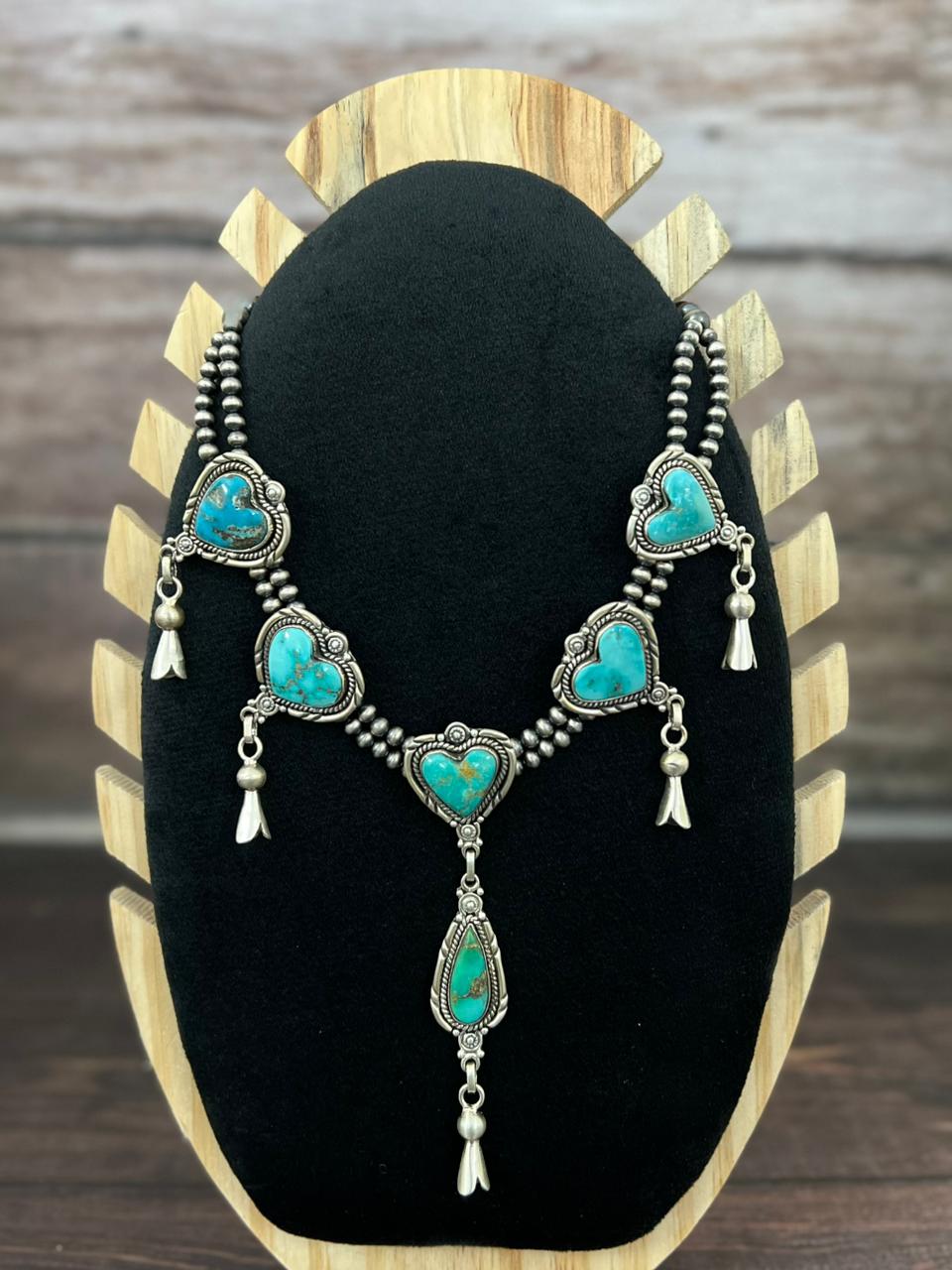 Handmade Sterling Silver Beaded Multi Stone Necklace "Signed Nizhoni"