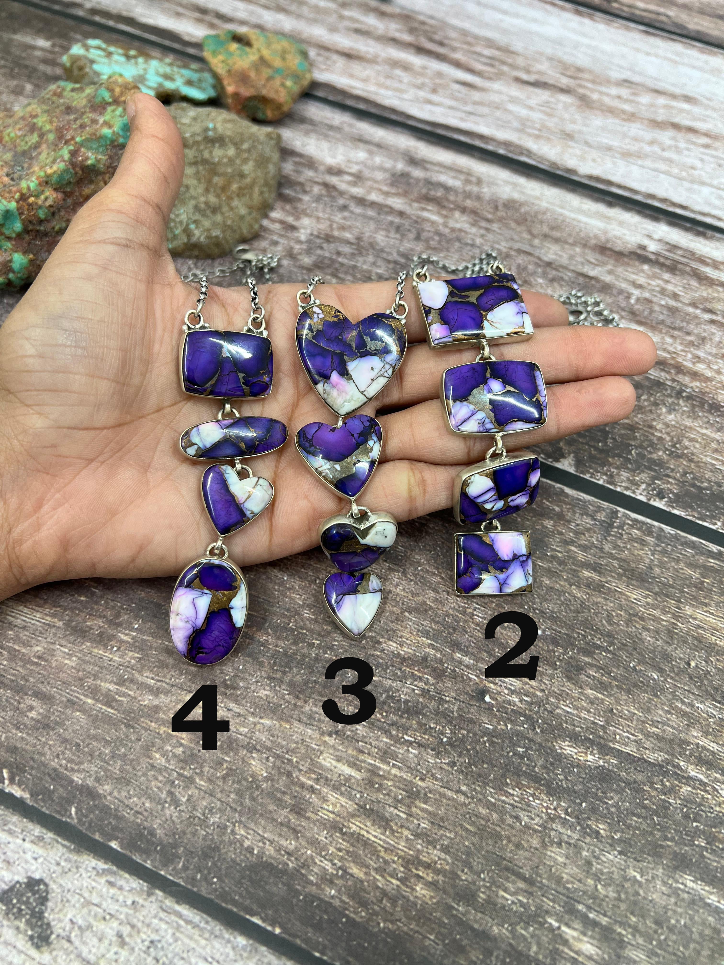 Handmade Sterling Silver Purple Ice Rose Dahlia Necklace with Signed Nizhoni