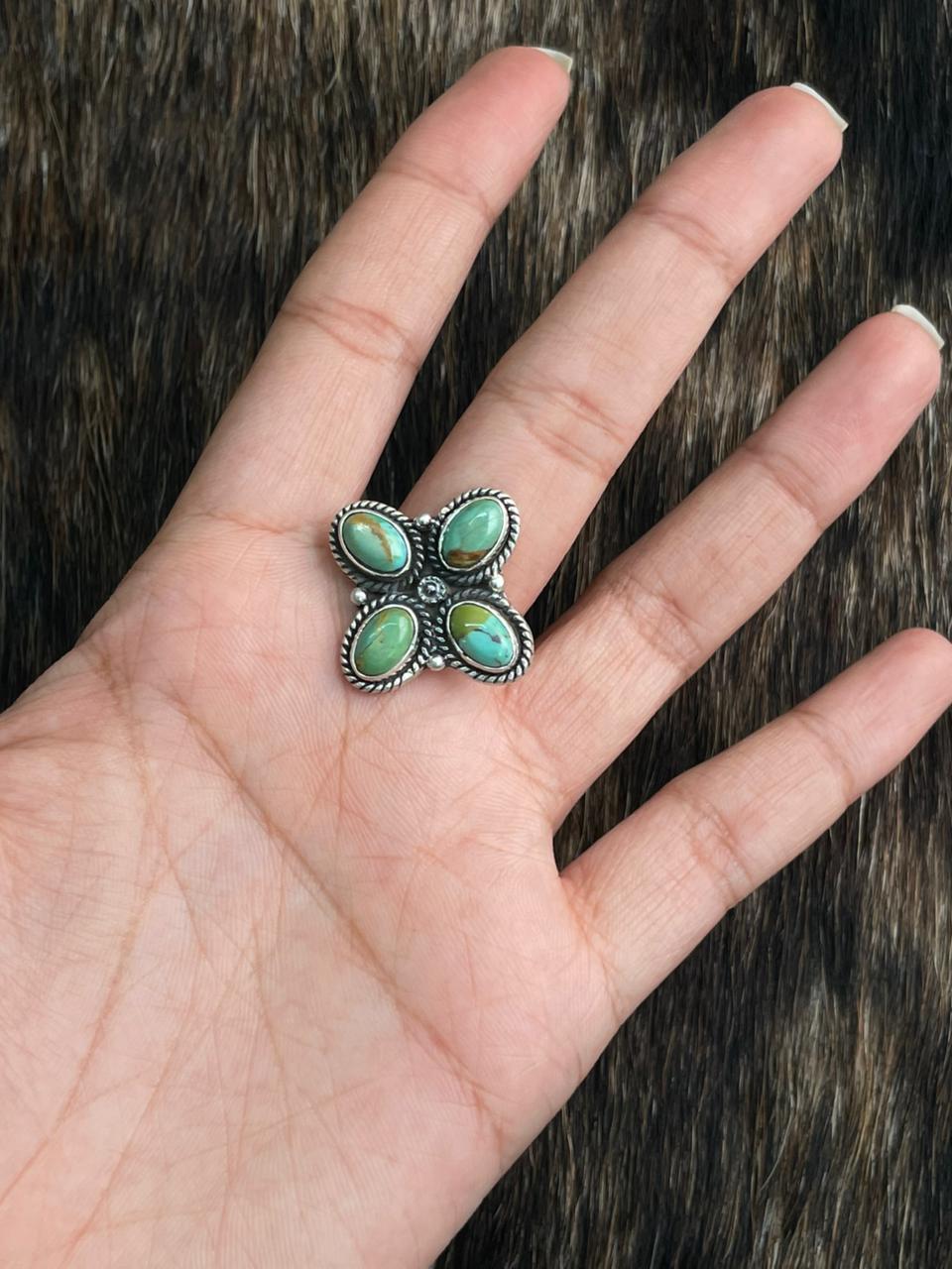 Handmade Sterling Silver Kingman Turquoise Adjustable Ring "Signed Nizhoni"