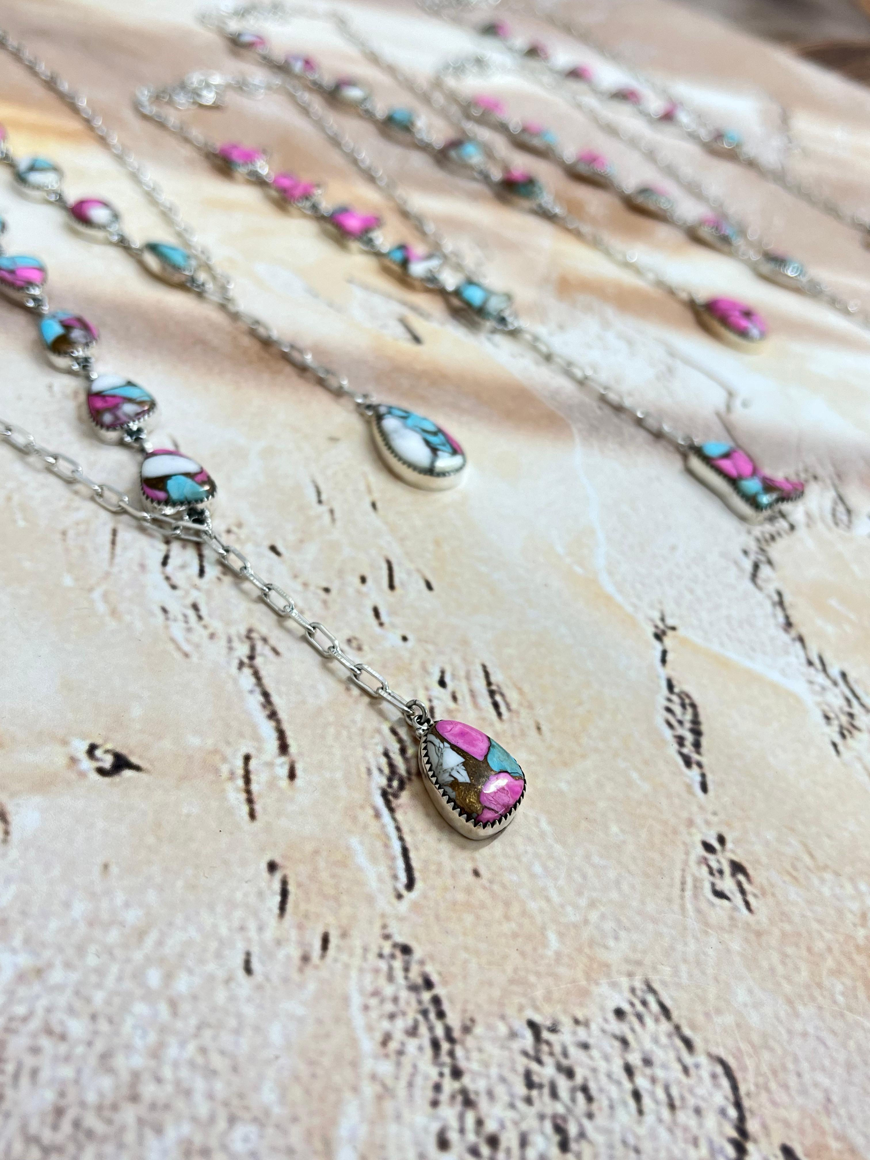 Handmade Sterling Silver Cotton Candy Turquoise Necklace with Signed Nizhoni