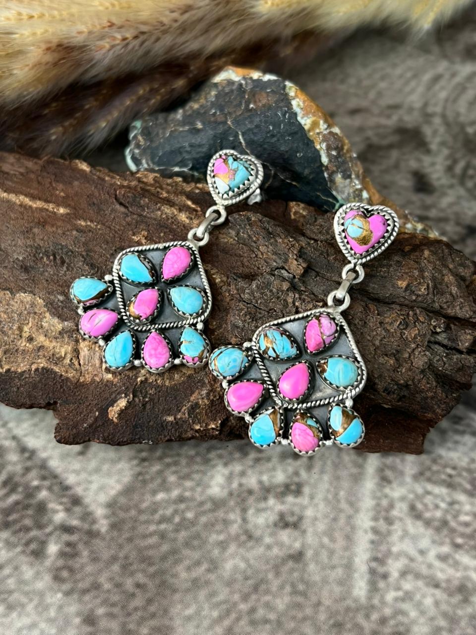 Handmade Sterling Silver Cotton Candy Post Dangle Earrings "Signed Nizhoni"