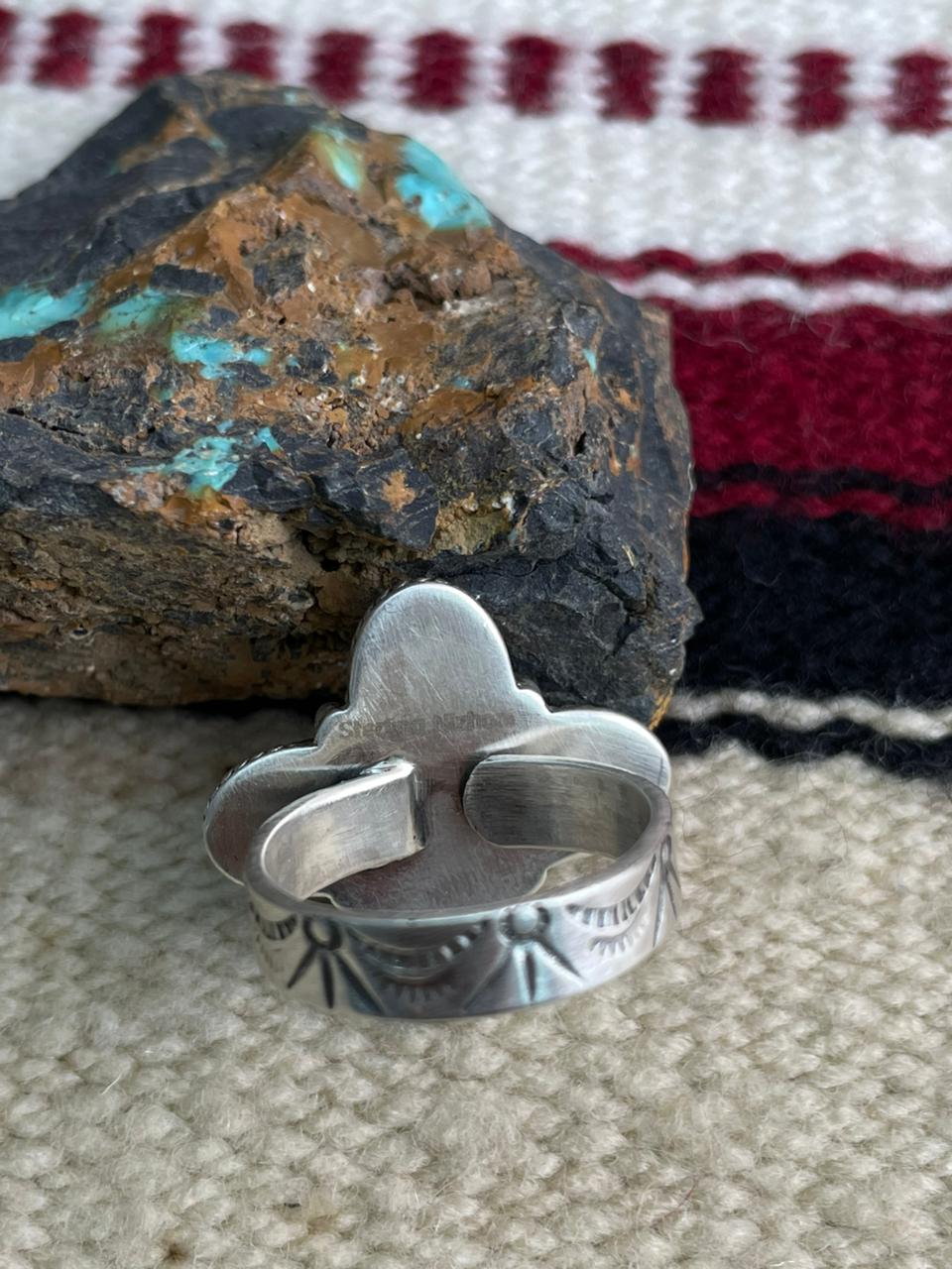 Handmade Sterling Silver Kingman Turquoise Adjustable Ring "Signed Nizhoni"