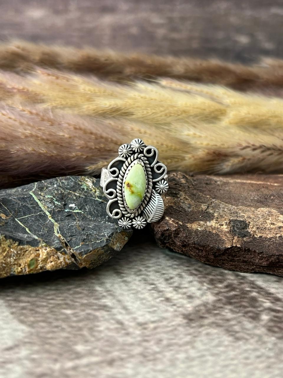 Handmade Sterling Silver Palomino Turquoise Adjustable Ring "Signed Nizhoni"
