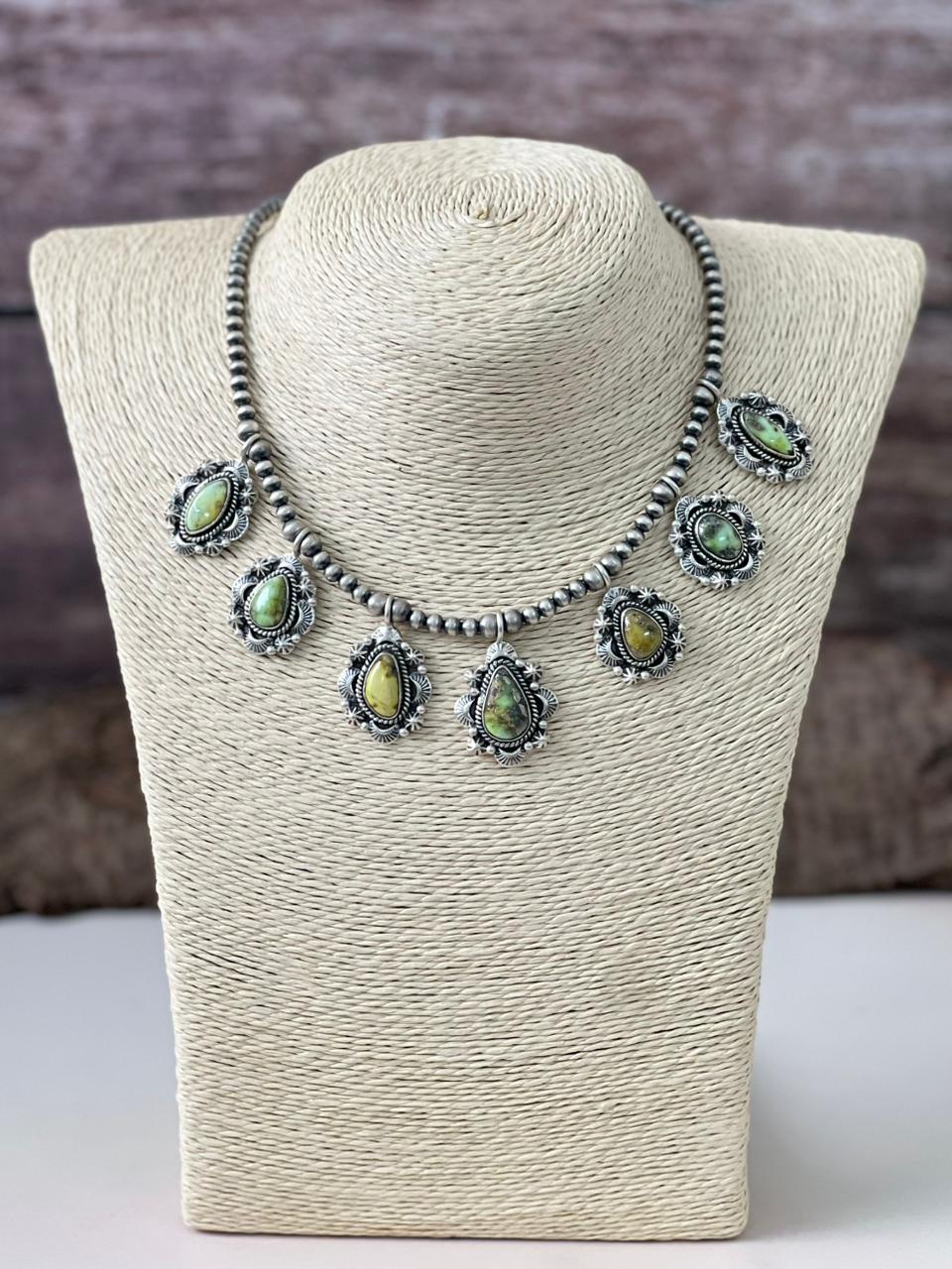 Handmade Sterling Silver Beaded Multi Stone Necklace "Signed Nizhoni"