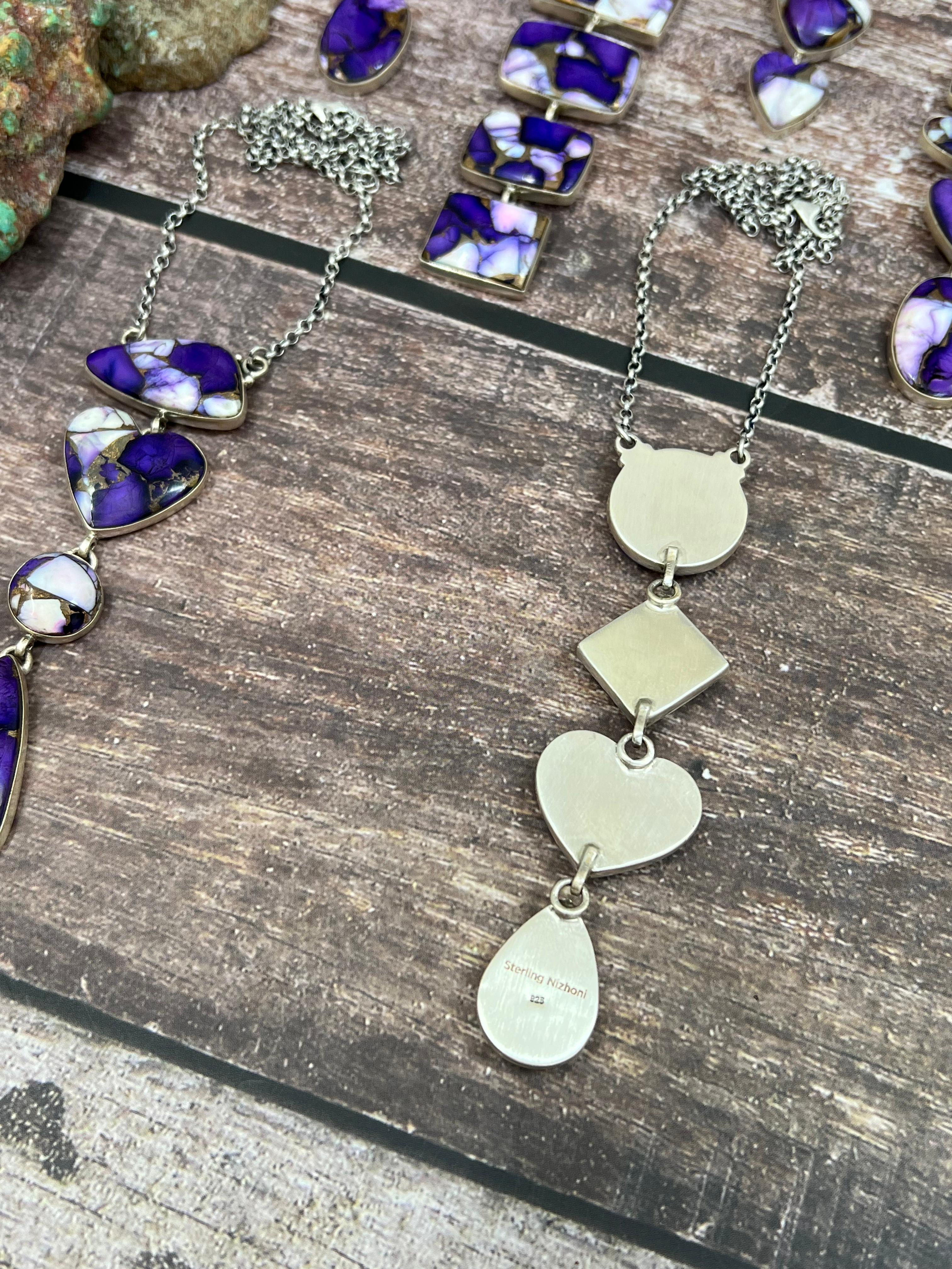 Handmade Sterling Silver Purple Ice Rose Dahlia Necklace with Signed Nizhoni