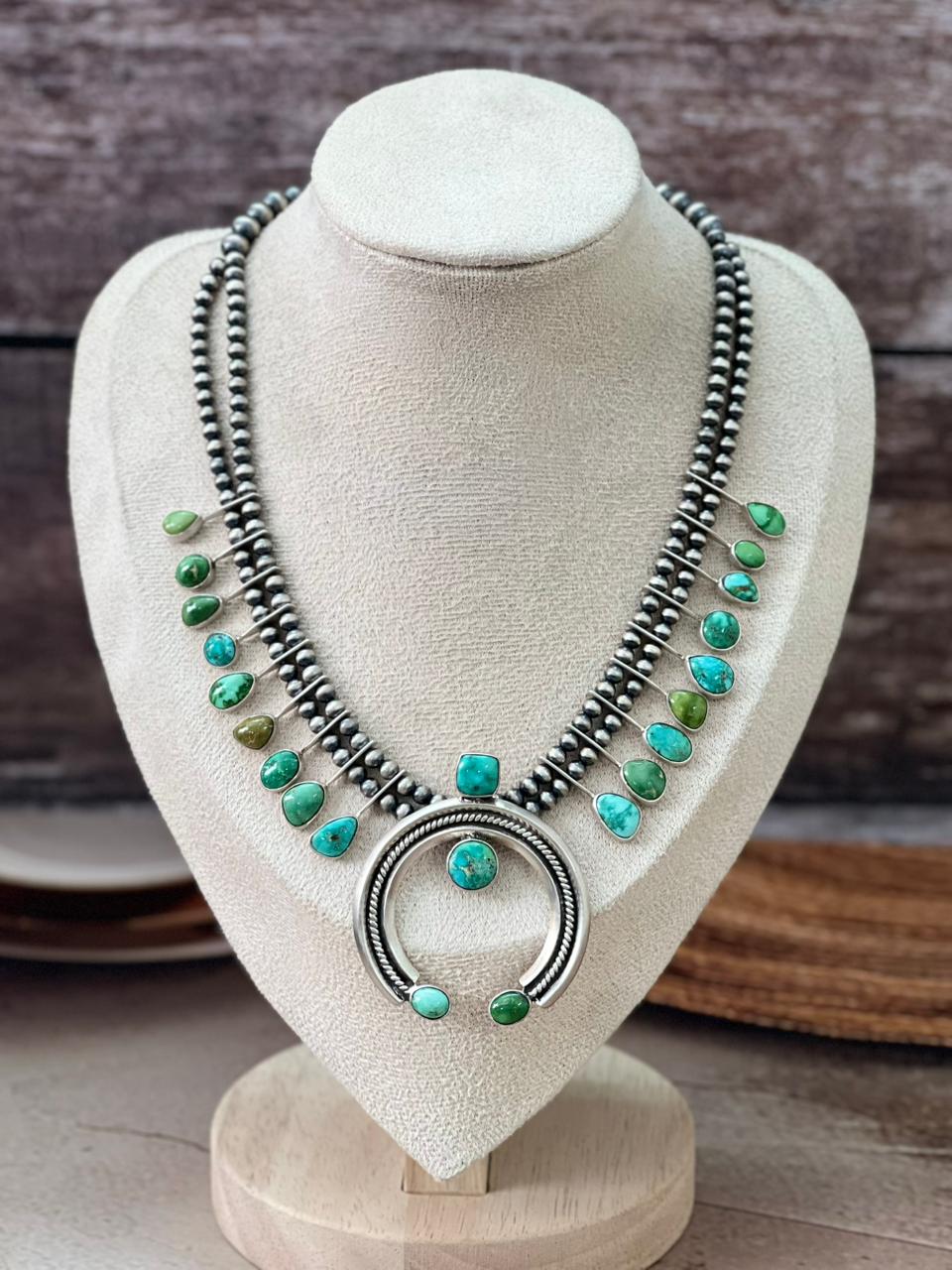 Handmade Sterling Silver Multi Stone Naja Beaded Necklace "Signed Nizhoni"