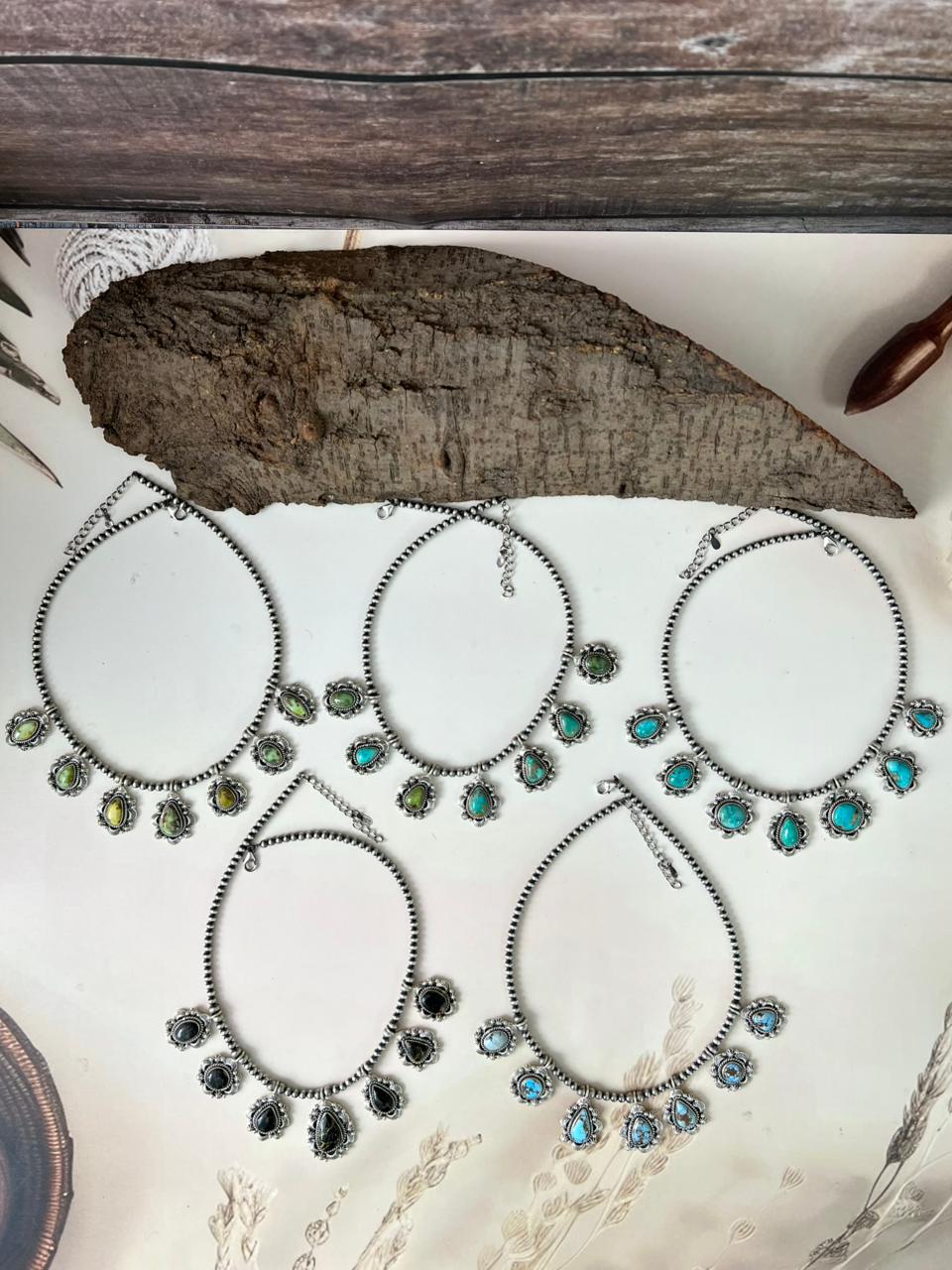 Handmade Sterling Silver Beaded Multi Stone Necklace "Signed Nizhoni"