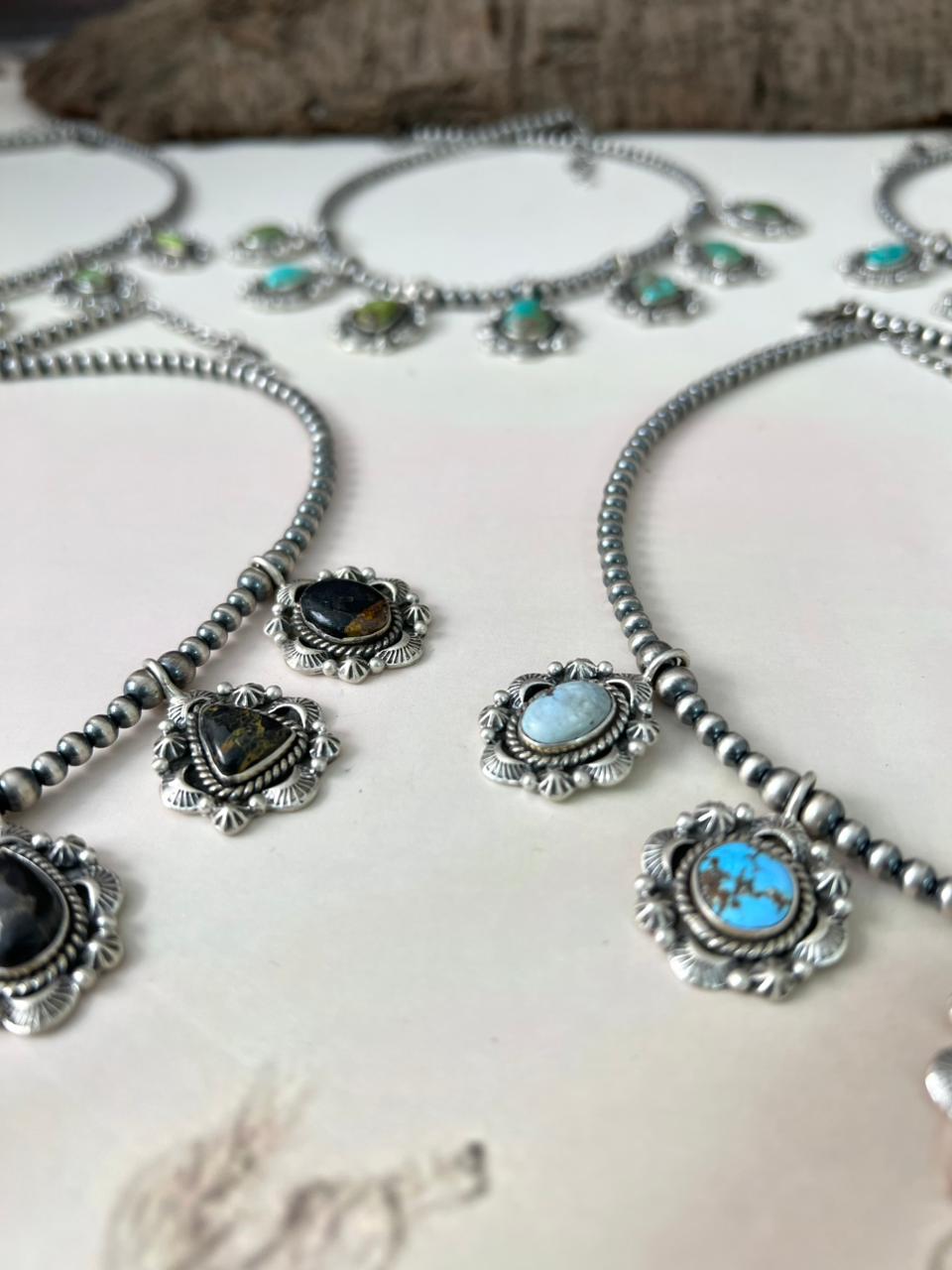 Handmade Sterling Silver Beaded Multi Stone Necklace "Signed Nizhoni"