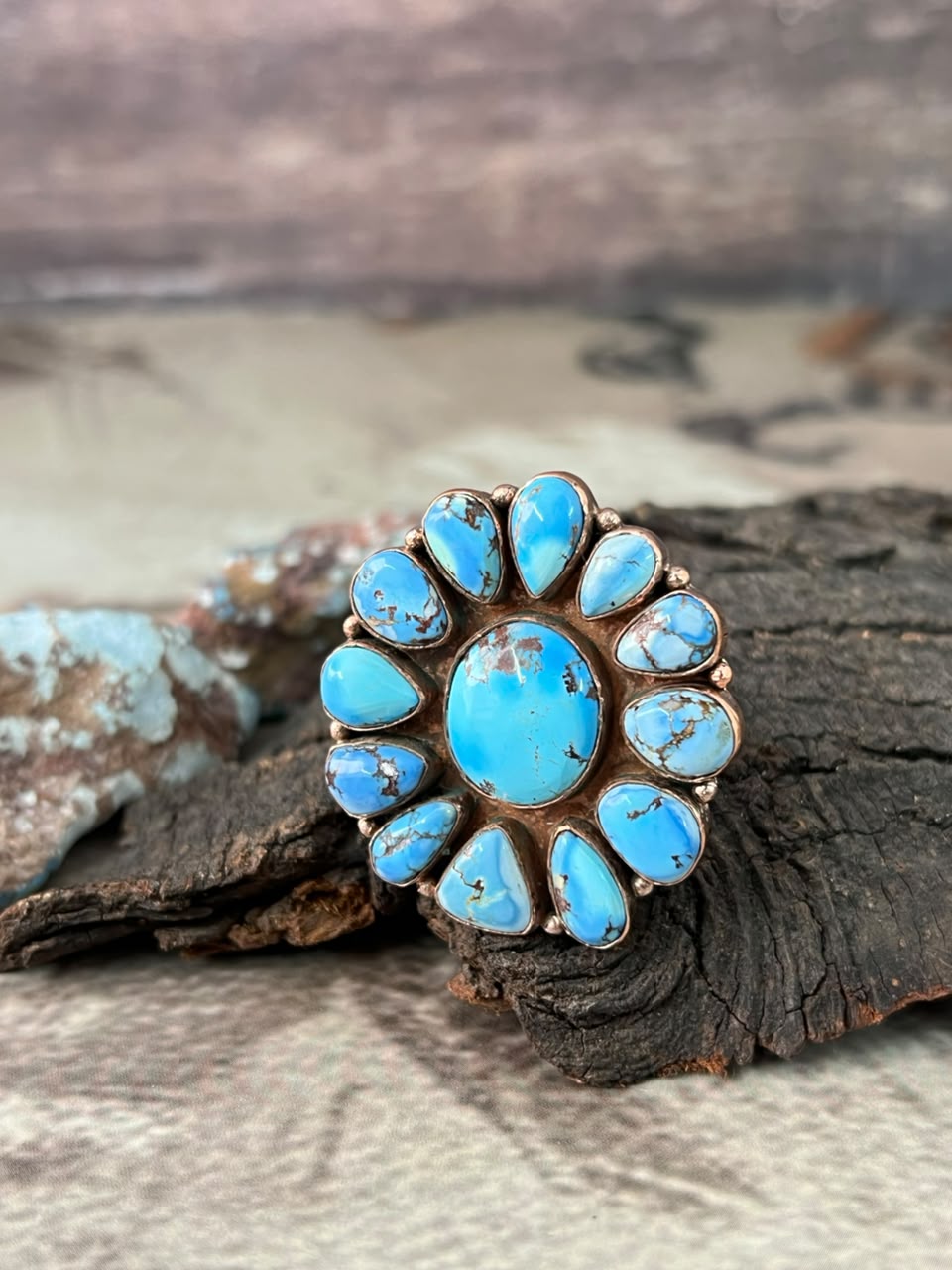 Handmade Golden Hills Turquoise Copper Collection: Adjustable Ring Signed Nizhoni