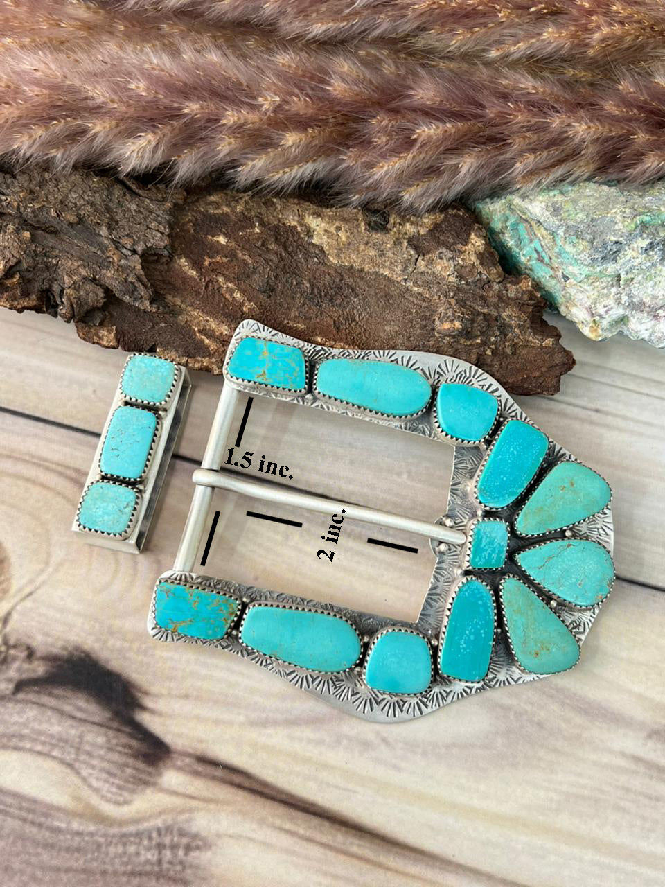 Handmade Sterling Silver Green Kingman Turquoise Collection: Belt Buckle Set Signed Nizhoni
