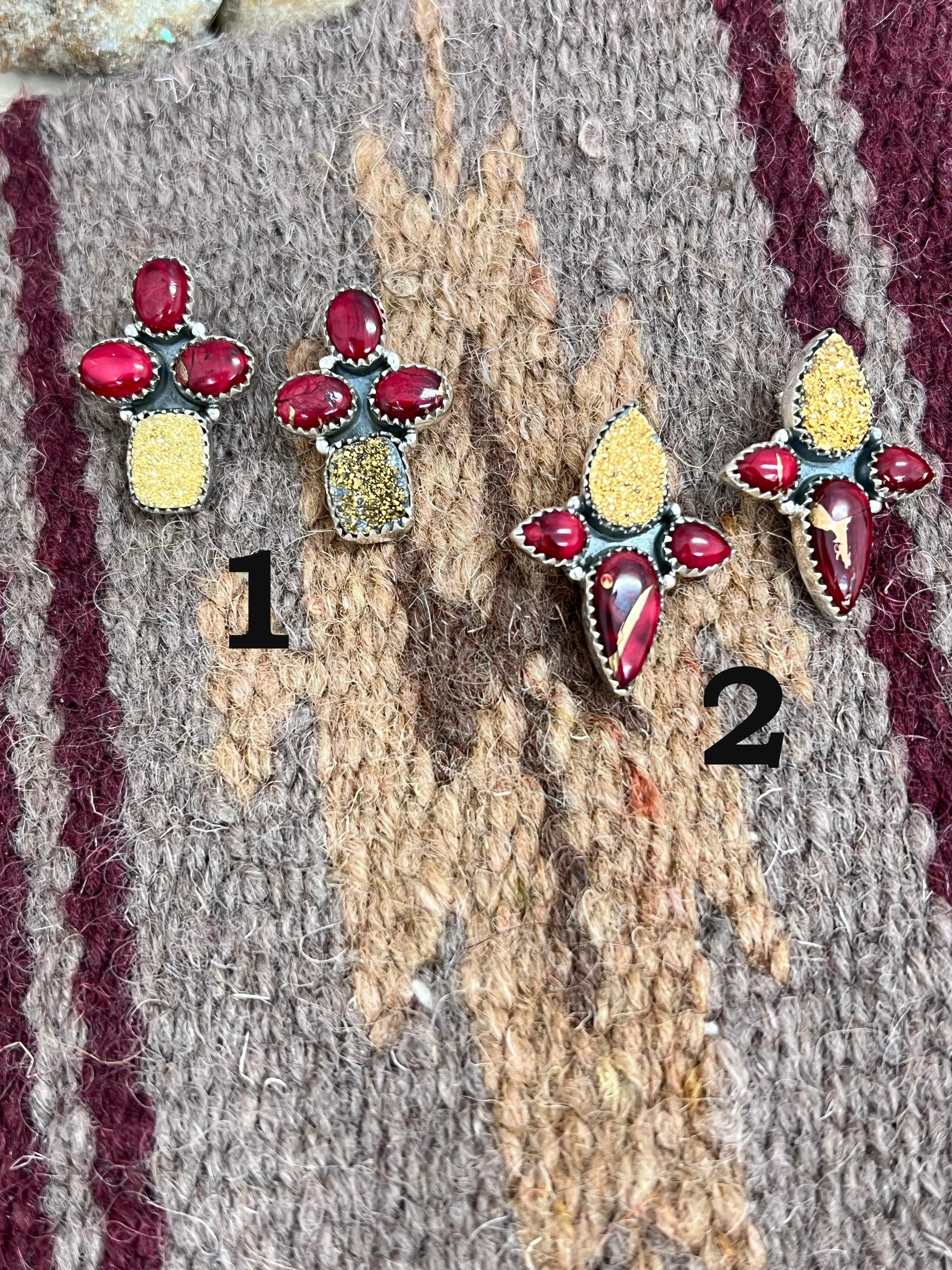 Handmade Sterling Silver Dahlia Rose with Druzy Studs, Signed Nizhoni