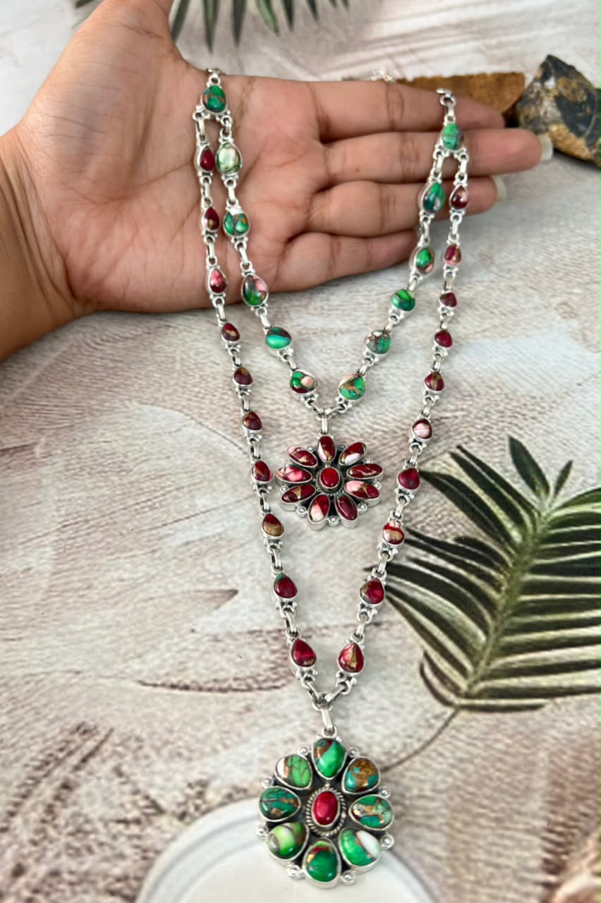 Handmade Sterling Silver Christmas Dahlia Collection: Layerd Necklace Signed Nizhoni