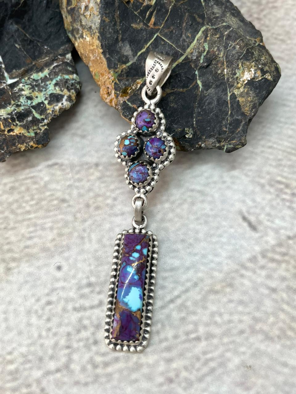 Handmade Sterling Silver Purple Blue Turquoise Pendant "Signed Nizhoni"