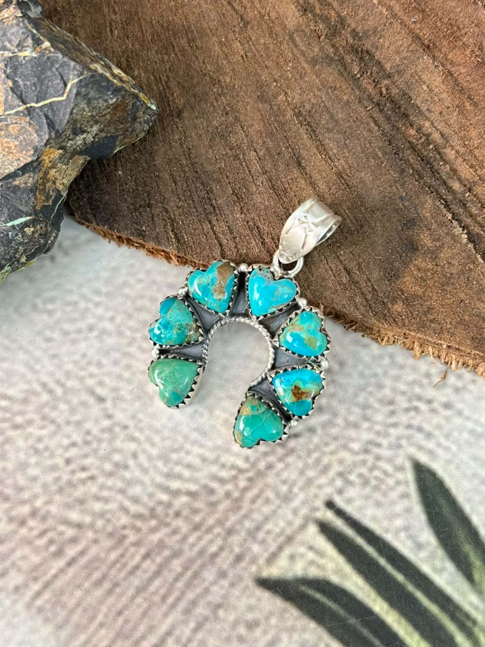 Handmade Sterling Silver Kingman Turquoise Naja Pendant Signed Nizhoni