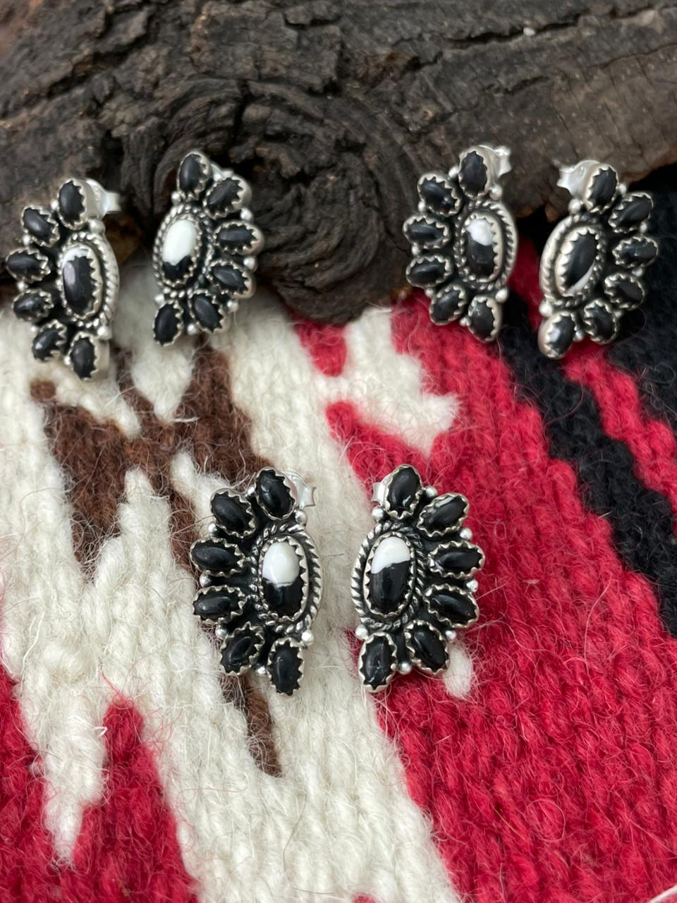 Handmade Sterling Silver White Buffalo Post Studs Earrings "Signed Nizhoni"