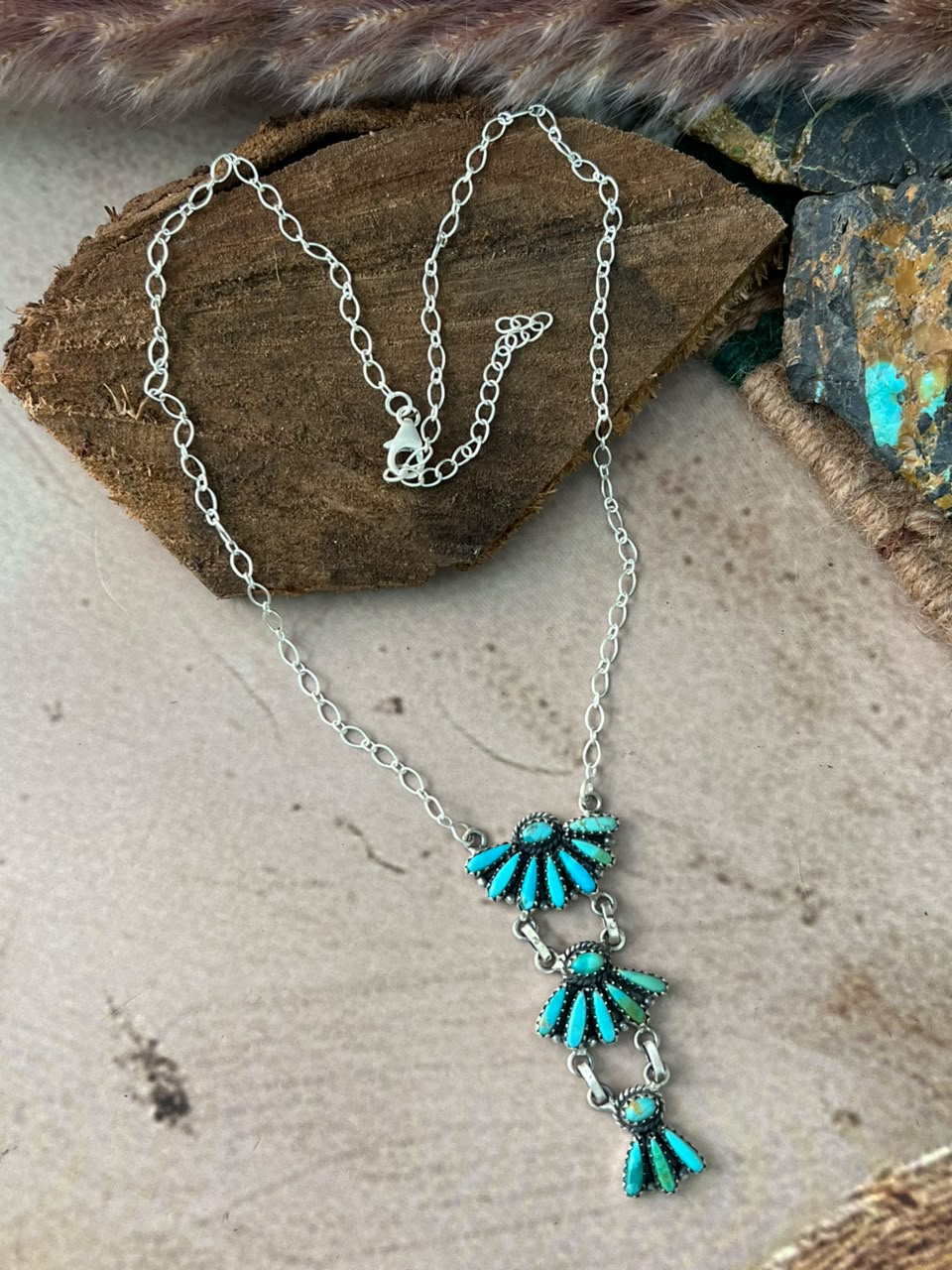 Handmade Sterling Silver Kingman Turquoise Necklace Signed Nizhoni