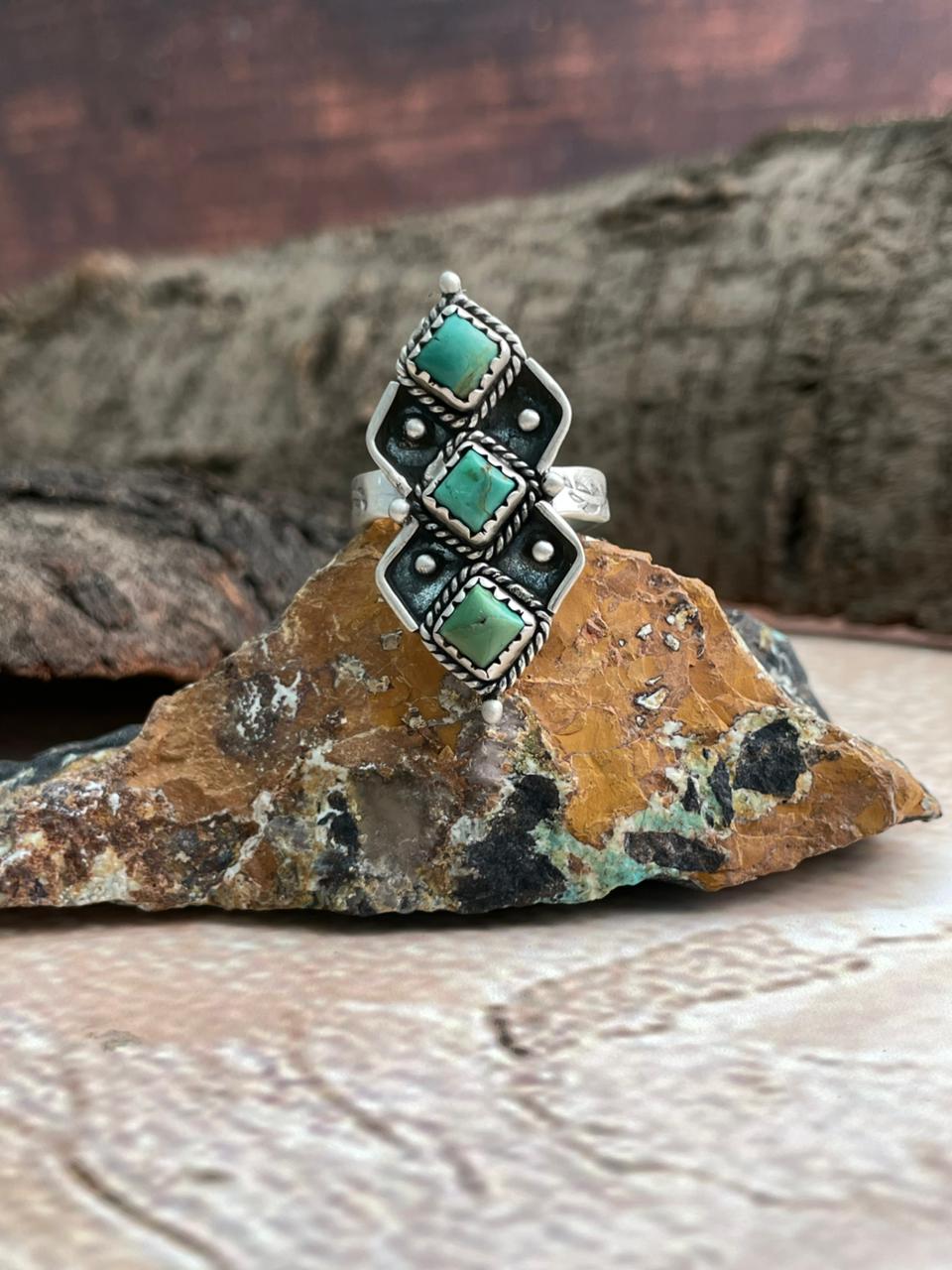 Handmade Sterling Silver Kingman Turquoise Adjustable Ring "Signed Nizhoni"