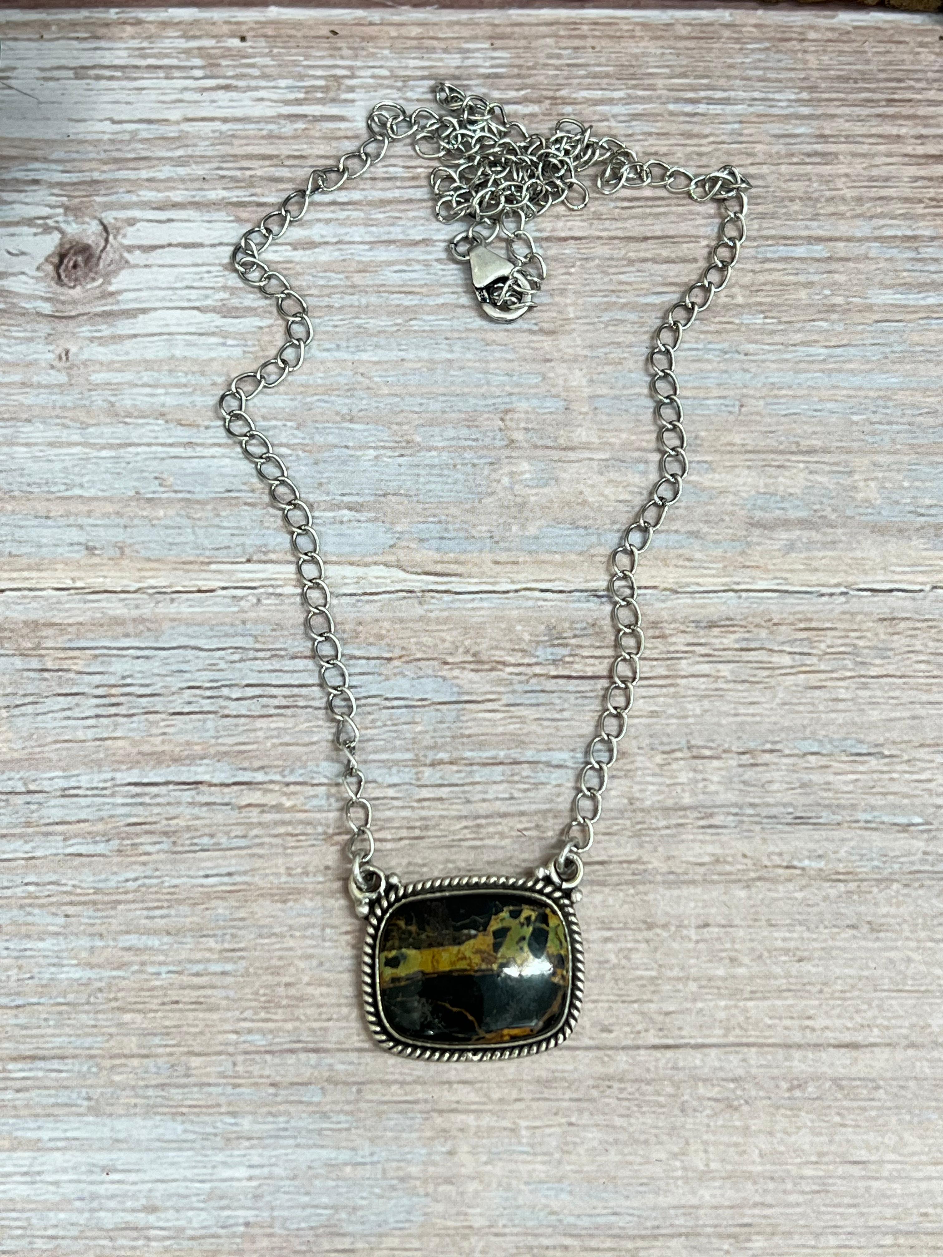 Handmade Sterling Silver Black Jack Necklace with Signed Nizhoni