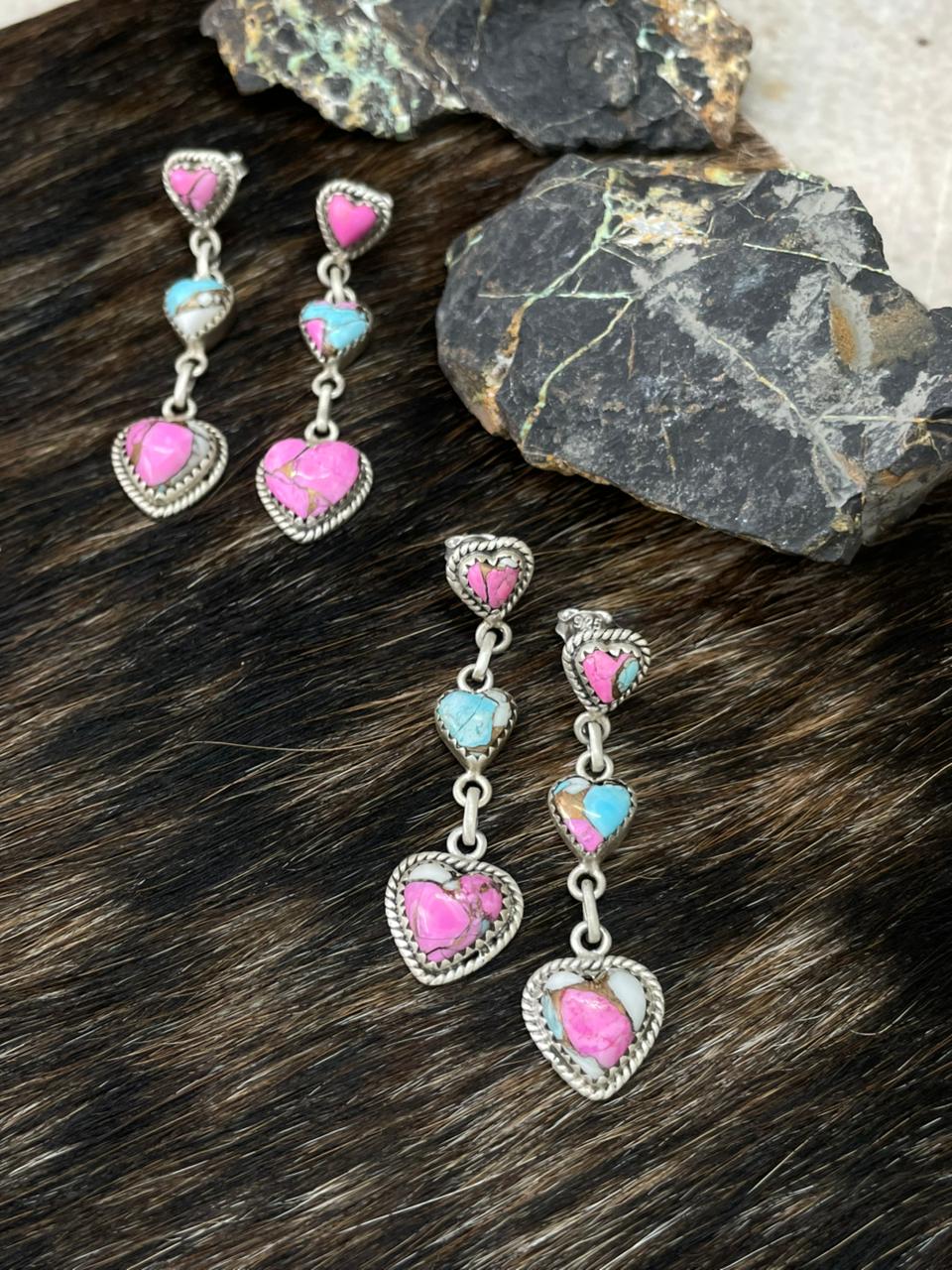 Handmade Sterling Silver Cotton Candy Post Dangle Earrings "Signed Nizhoni"