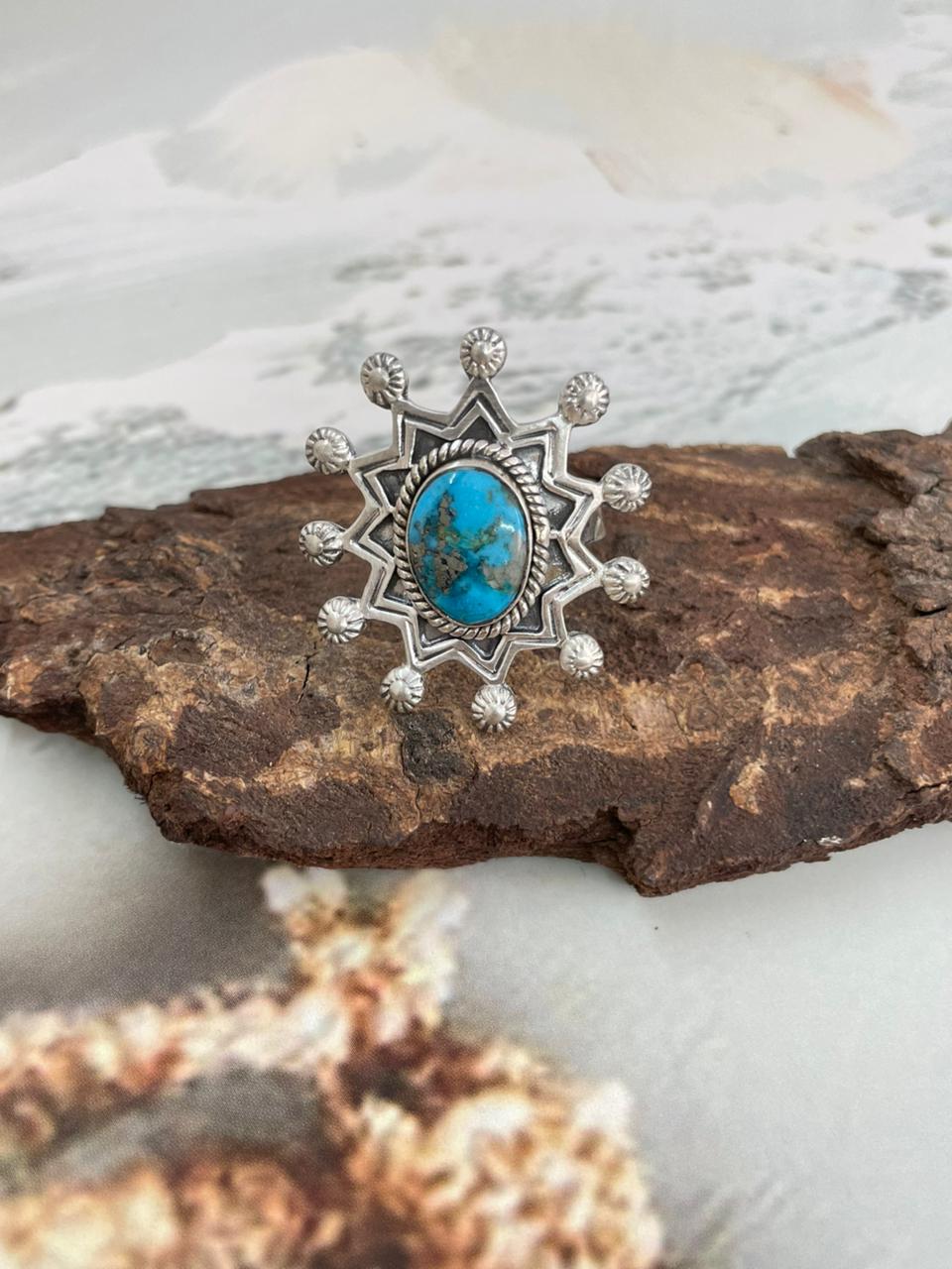 Handmade Sterling Silver Persian Turquoise Adjustable Ring "Signed Nizhoni"