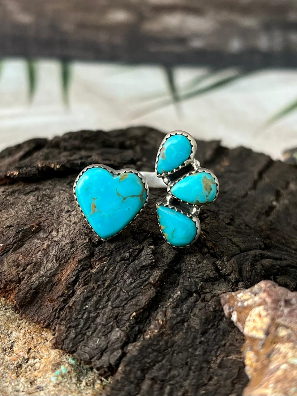 Handmade Sterling Silver Santa Maria Turquoise Adjustable Ring "Signed Nizhoni"