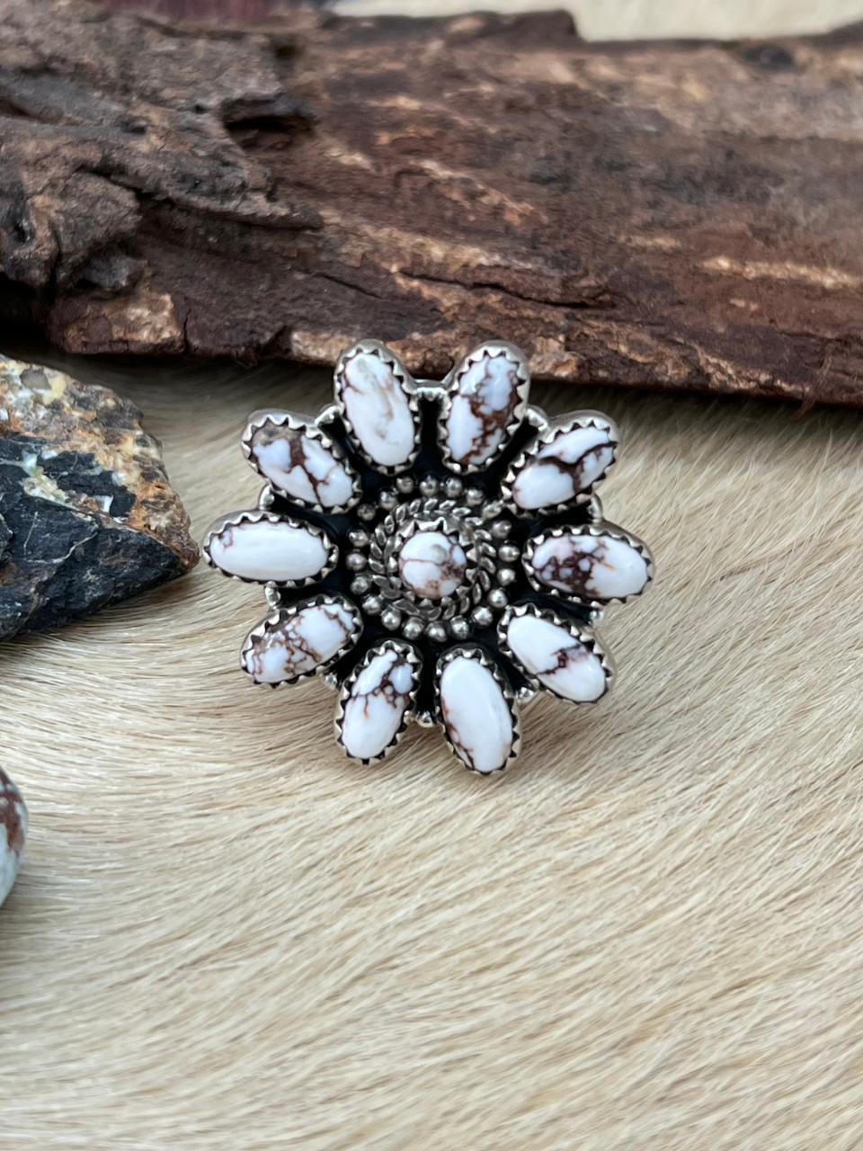 Handmade Sterling Silver Wildhorse Magnesite Adjustable Ring "Signed Nizhoni"