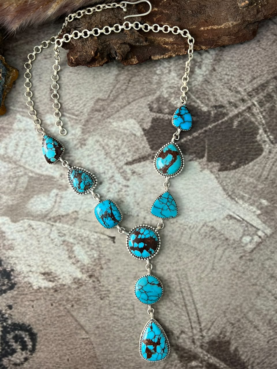 Handmade Sterling Silver Egyptian Turquoise Necklace Signed Nizhoni
