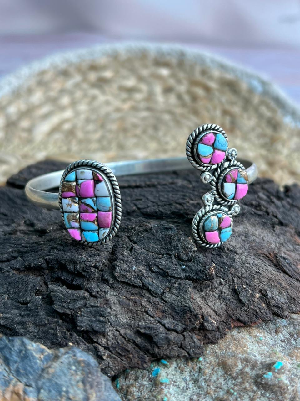 Handmade Sterling Silver Cotton Candy Cuff Bracelet "Signed Nizhoni"